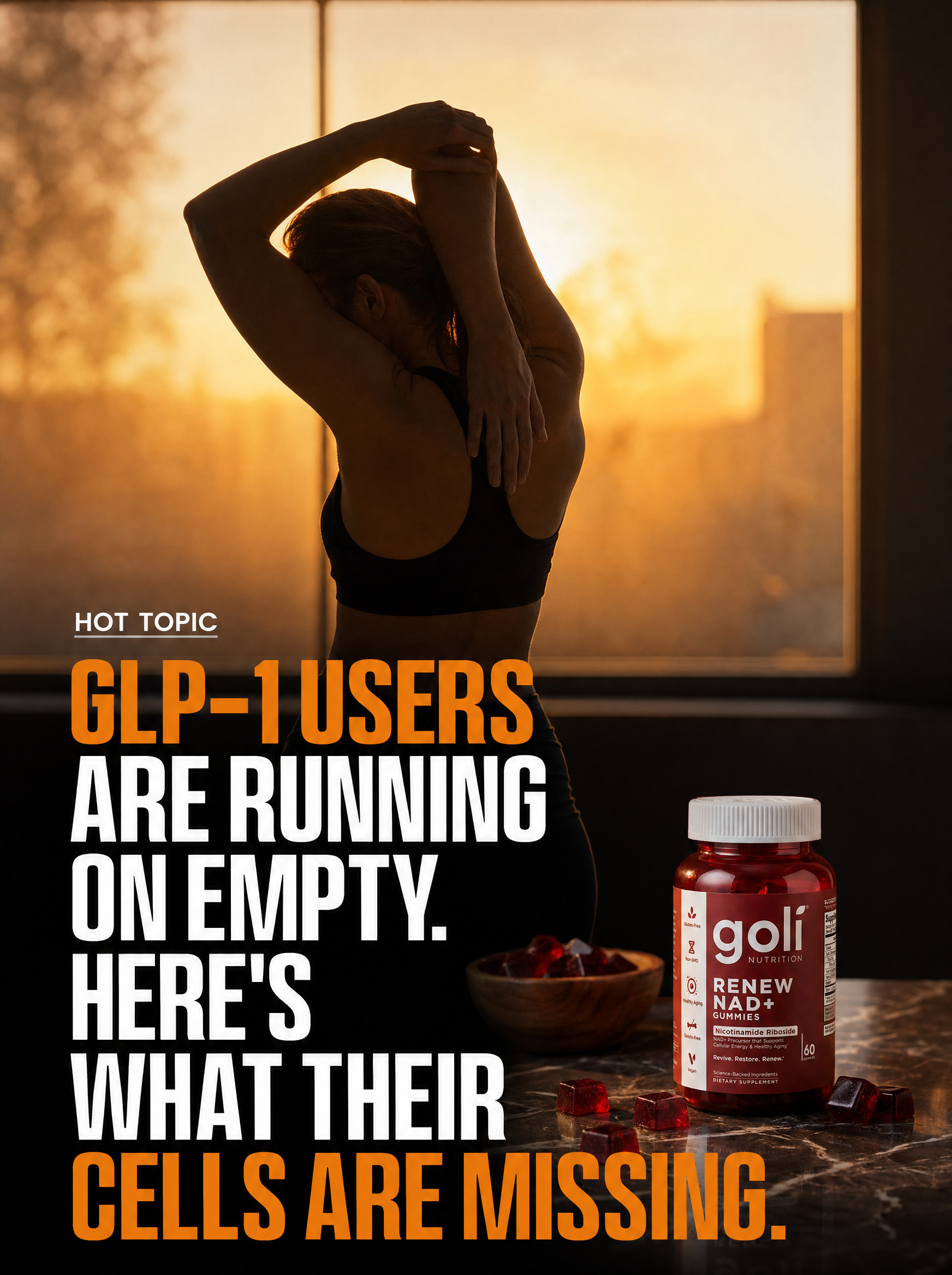 Goli Facebook ad: On a GLP-1 and Running on Empty?