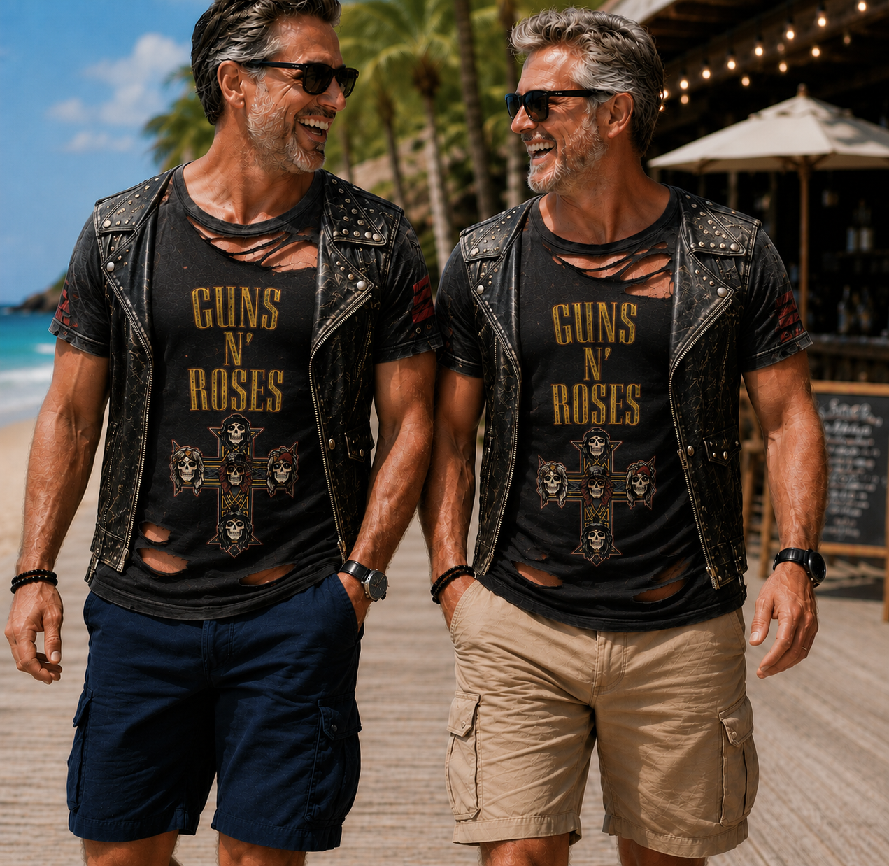 MaoCrafted Facebook ad: Guns N' Roses 3D All Over Print T-Shirt, Distressed Rock…