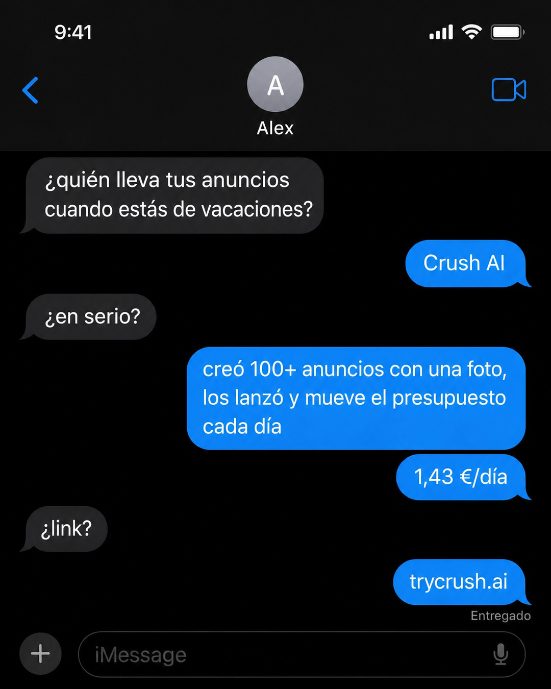 trycrush.ai Facebook ad: ¿Quién lleva tus anuncios en vacaciones?