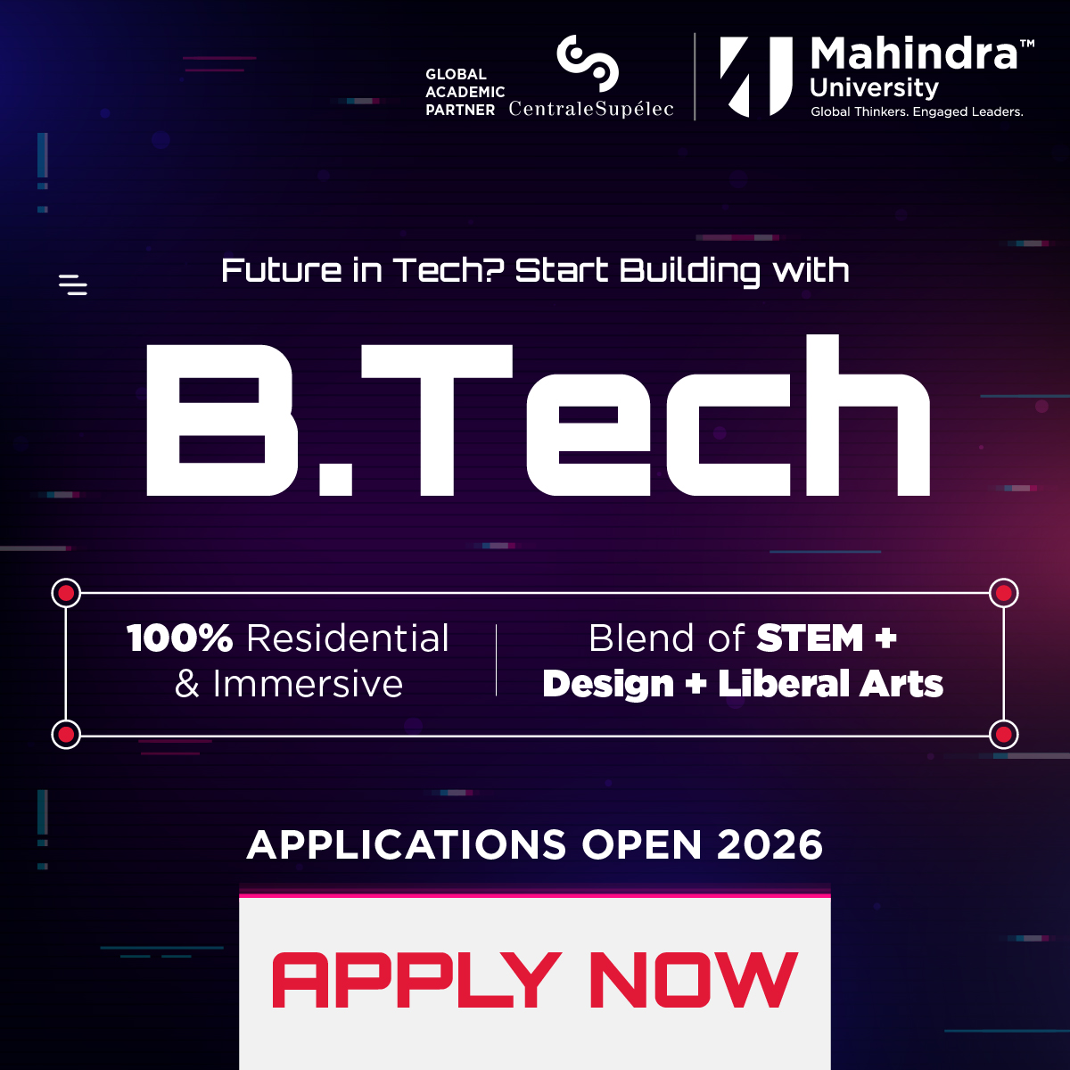 Mahindra University Facebook ad: B.Tech Admissions Open 2026