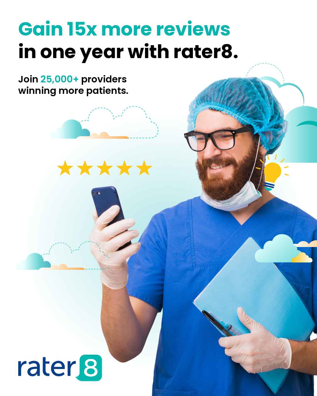 rater8 Facebook ad: You make patients happy. We make sure everyone knows about…