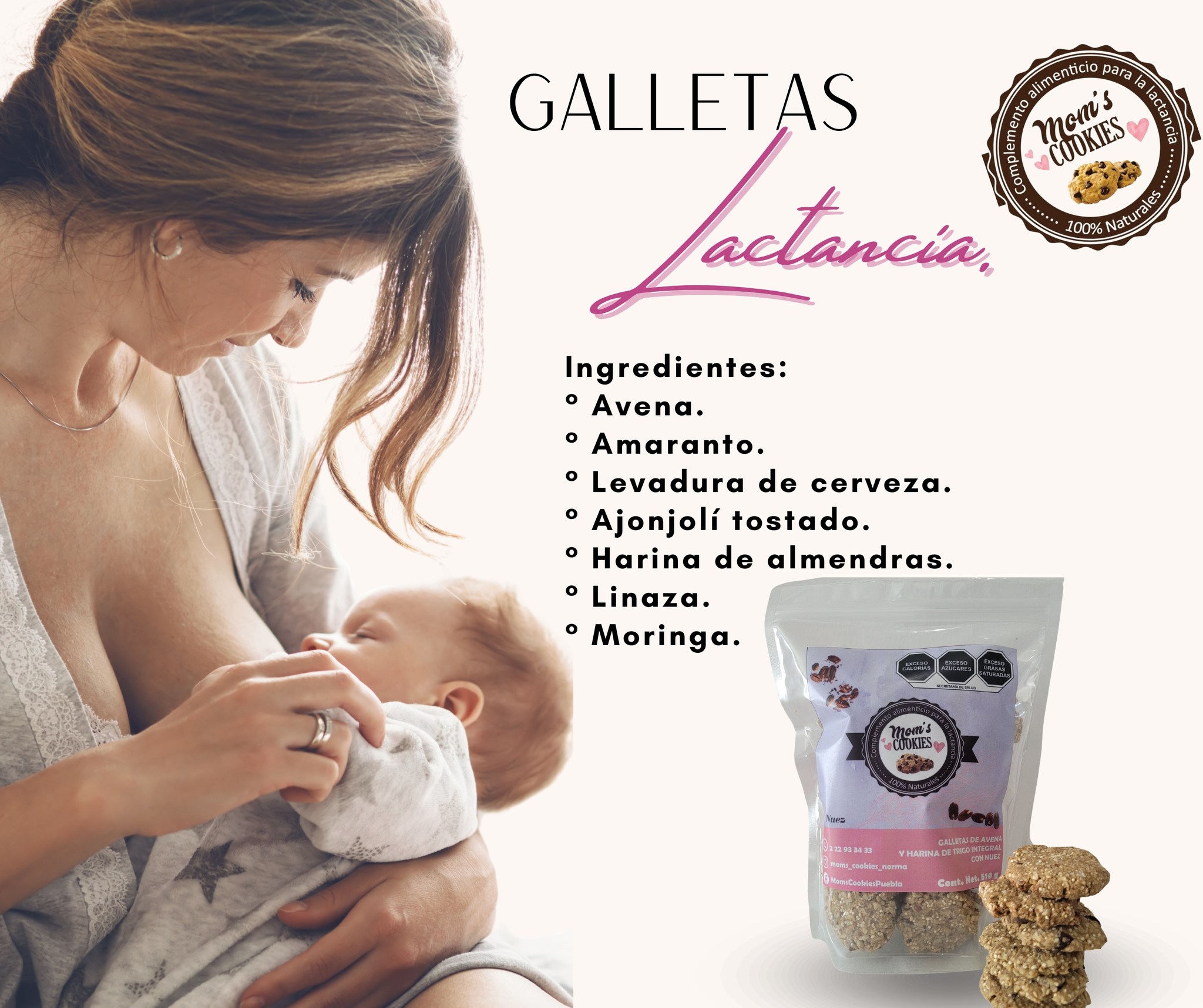 Mom's Cookies Facebook ad: ¡Aumenta tu producción de leche de manera deliciosa!