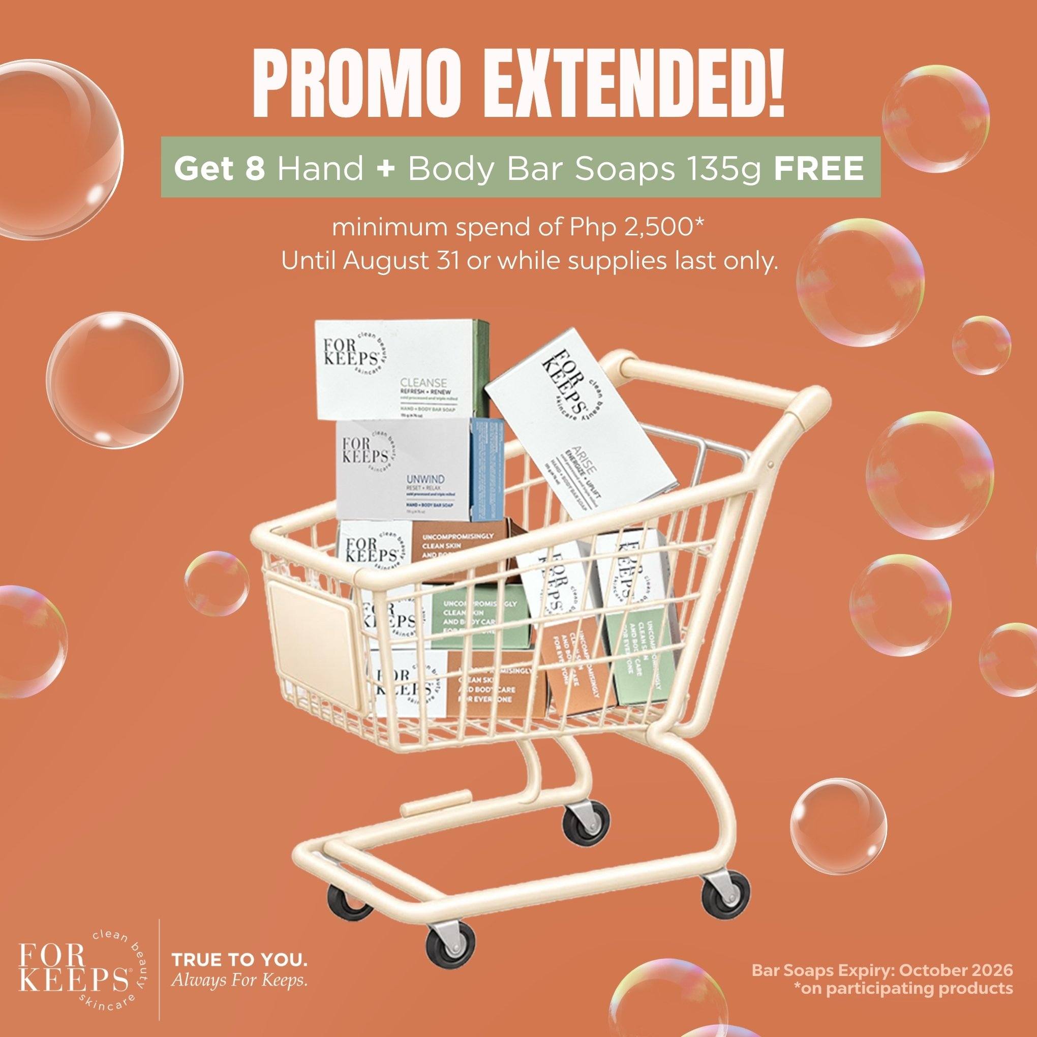 For Keeps Clean Beauty Facebook ad: FREE 8 BAR SOAPS