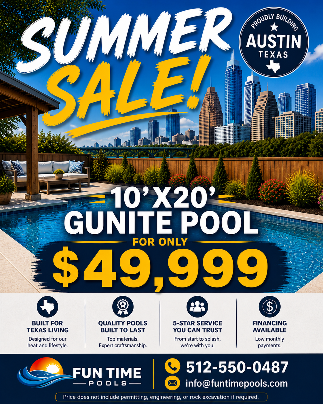 Fun Time Pools Facebook ad: 10x20 Pool for $49,999