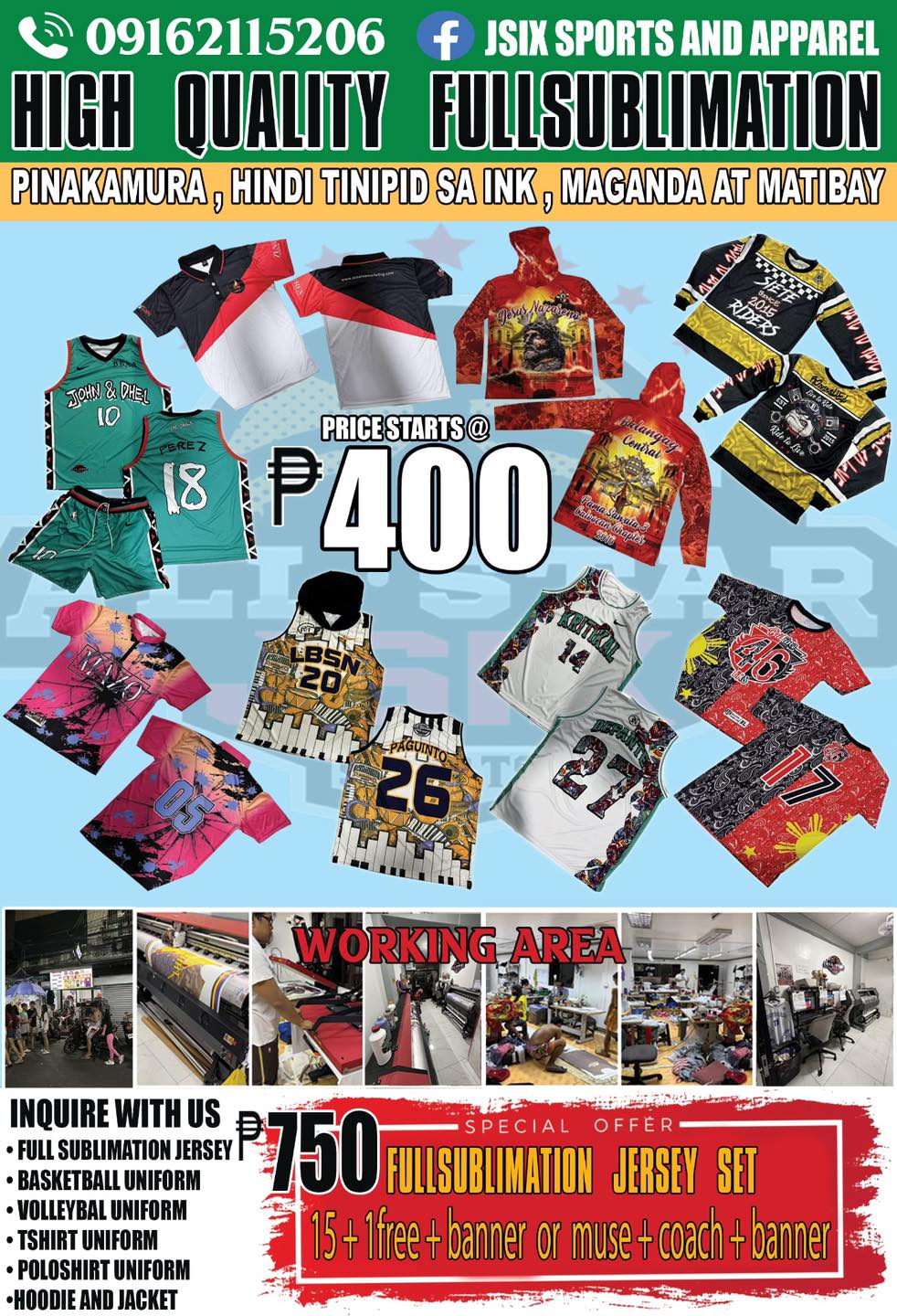 Jsix Sports and Apparel Facebook ad: PRICE STARTS AS PHP 400!