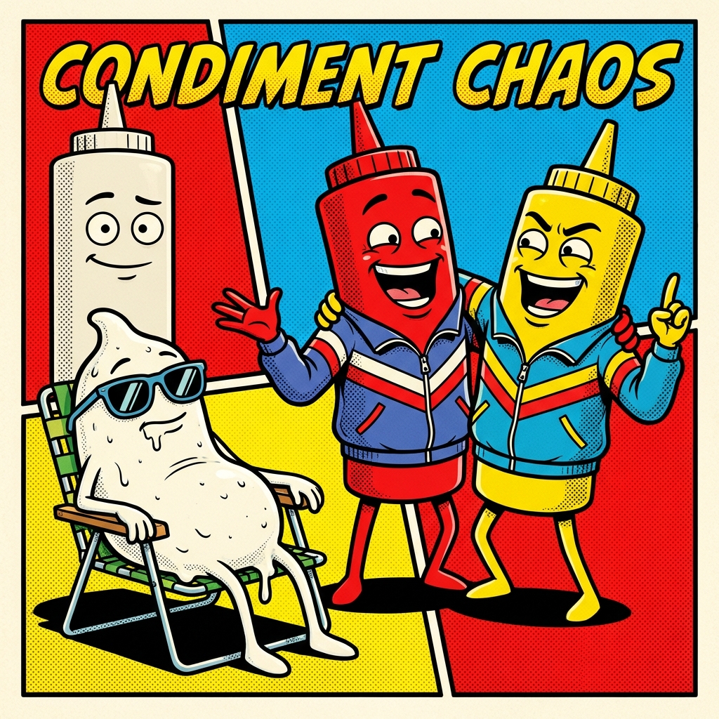Snackhole Facebook ad: Ketchup and mustard are the couple at the…