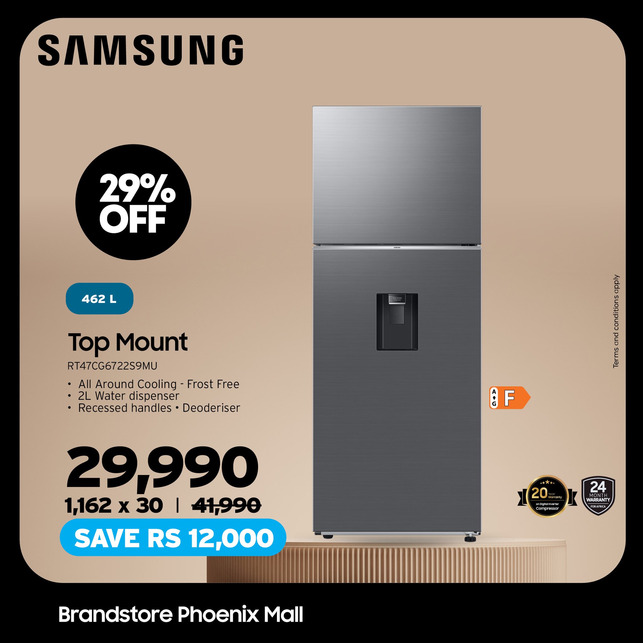 Samsung Brandstore Phoenix Mall Facebook ad: π¦ππ π¦π¨π‘π Refrigerators, smart, spacious & stylish