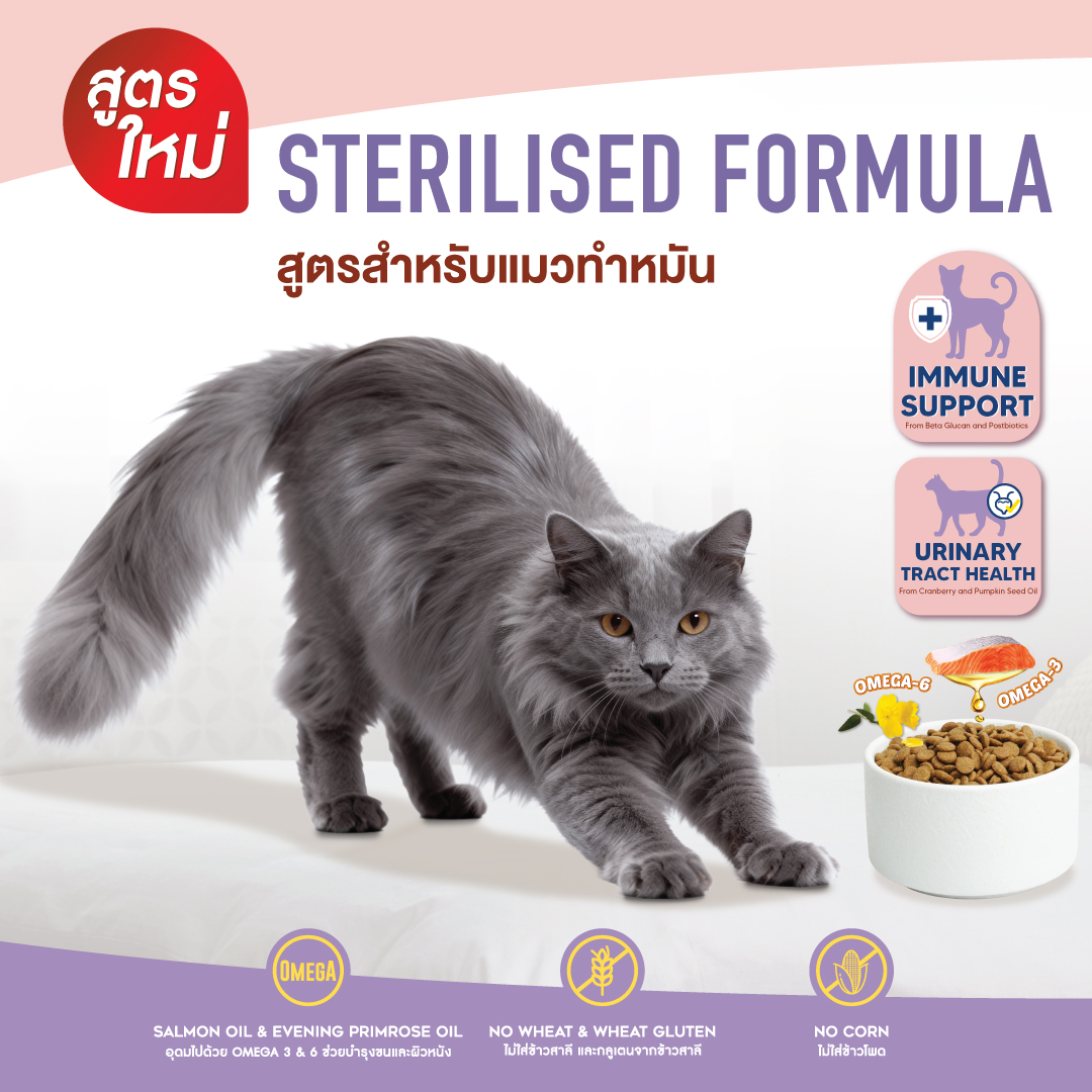 Kaniva Pet Food Facebook ad: ใหม่! อาหารแมวคานิว่าสูตร STERILISED (สูตรสำหรับแมวทำหมัน)