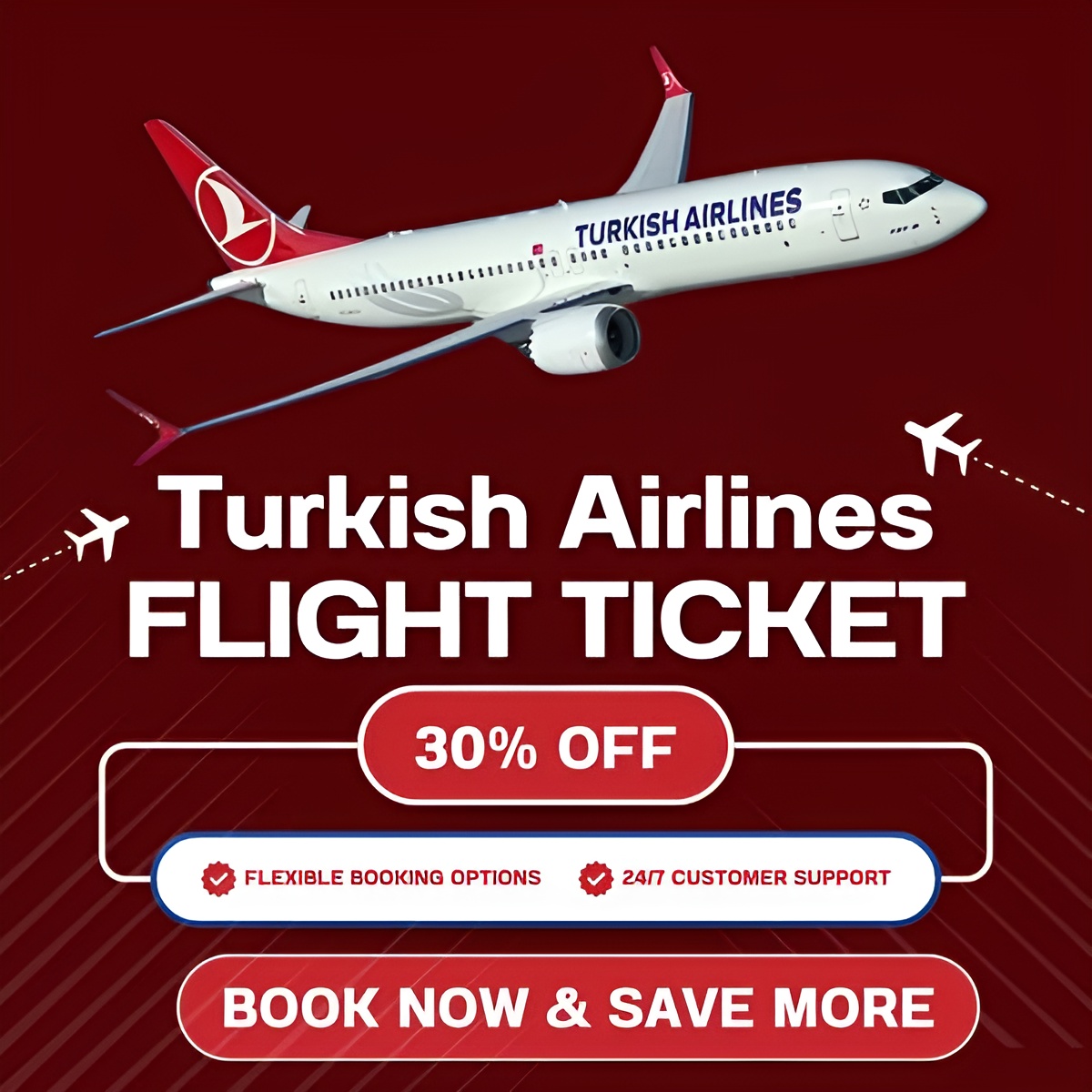 Air Travel Facebook ad: Book Flights Tickets With ๐๐ฎ๐ซ๐ค๐ข๐ฌ๐ก ๐๐ข๐ซ๐ฅ๐ข๐ง๐๐ฌโฆ
