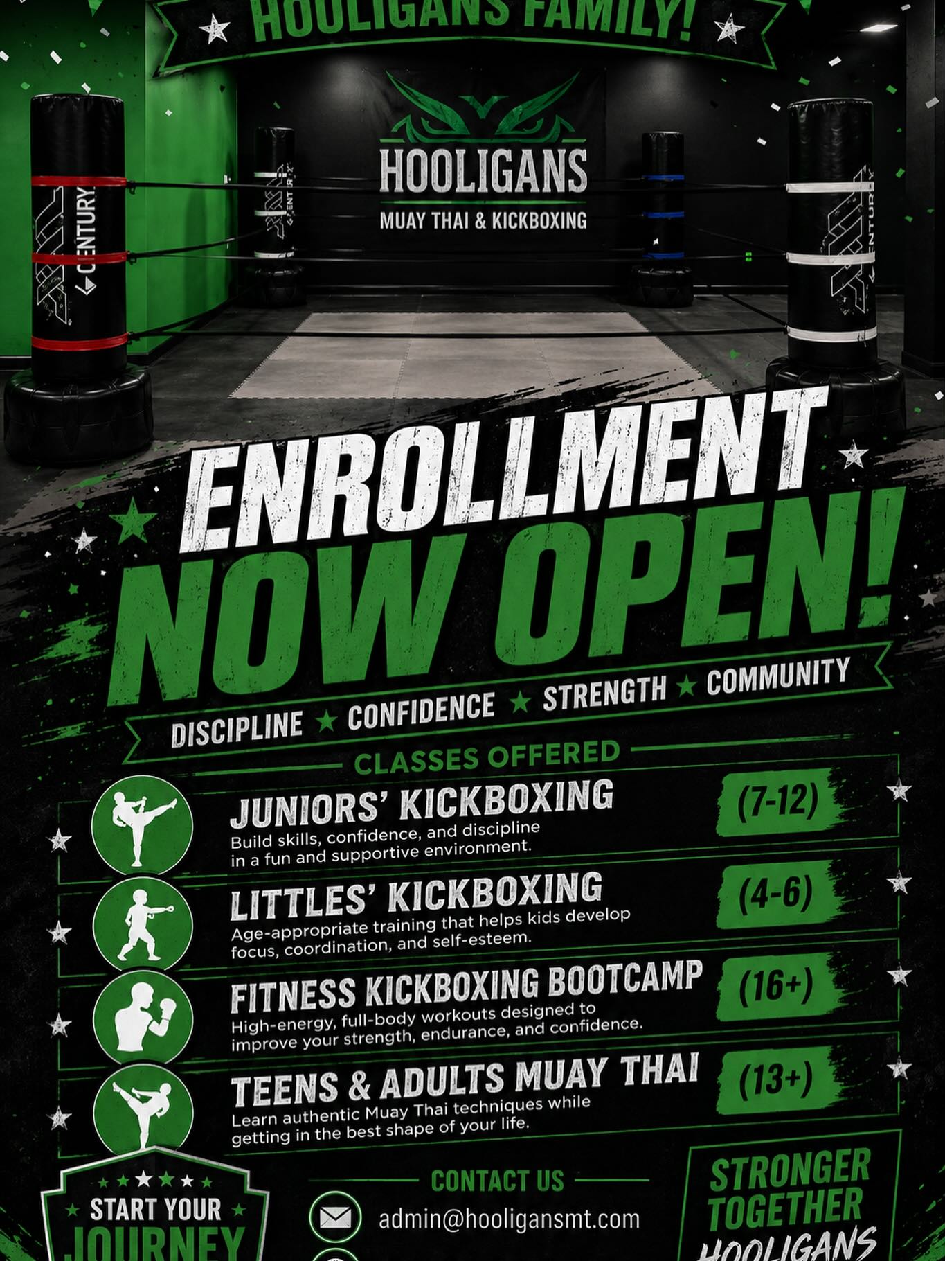 Hooligans Muay Thai & Kickboxing Facebook ad: Enrollment now open!