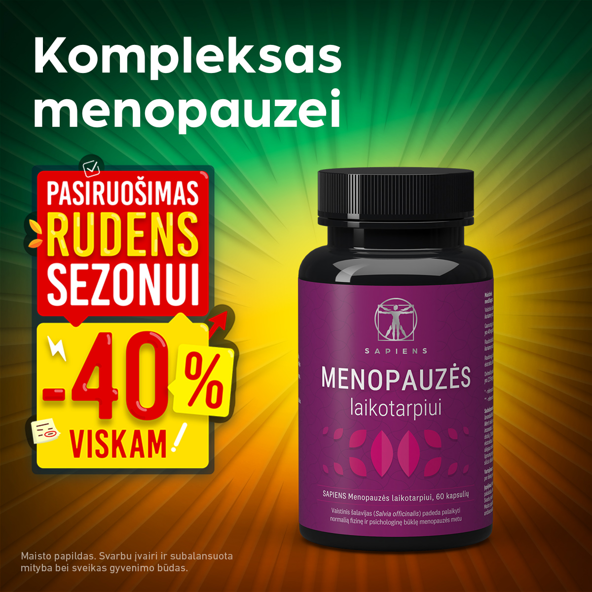 Sapiens Facebook ad: KOMPLEKSAS MENOPAUZEI -40%