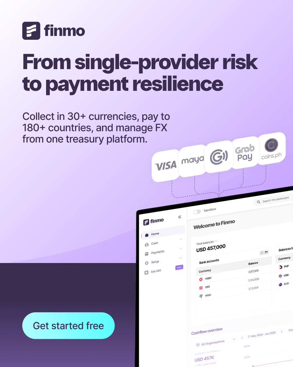 Finmo Tech Pte. Ltd. Facebook ad: From single provider risk to payment resilience.