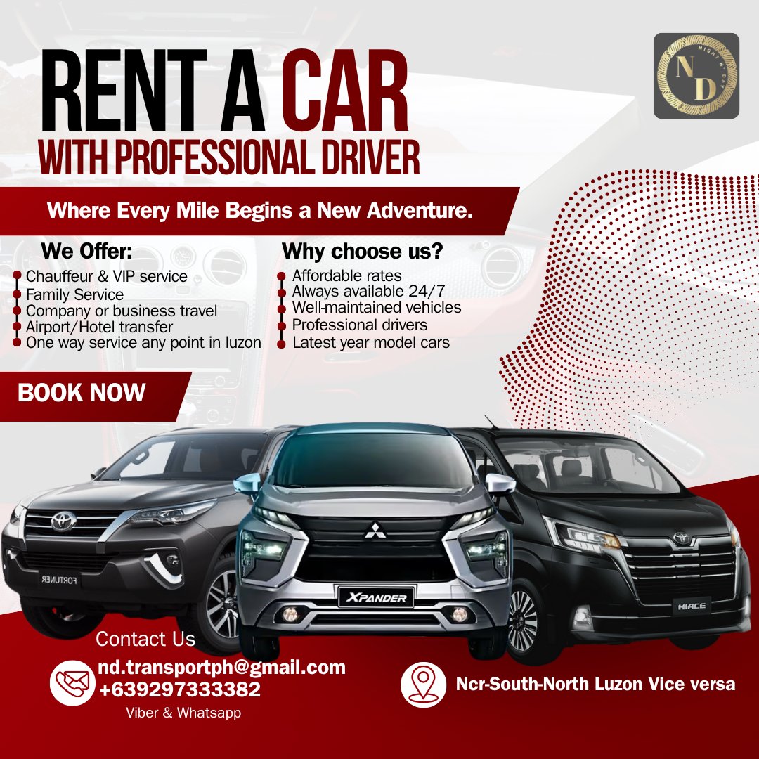 Night N' Day Transport Service Manila Facebook ad: Looking for a ride with driver?
