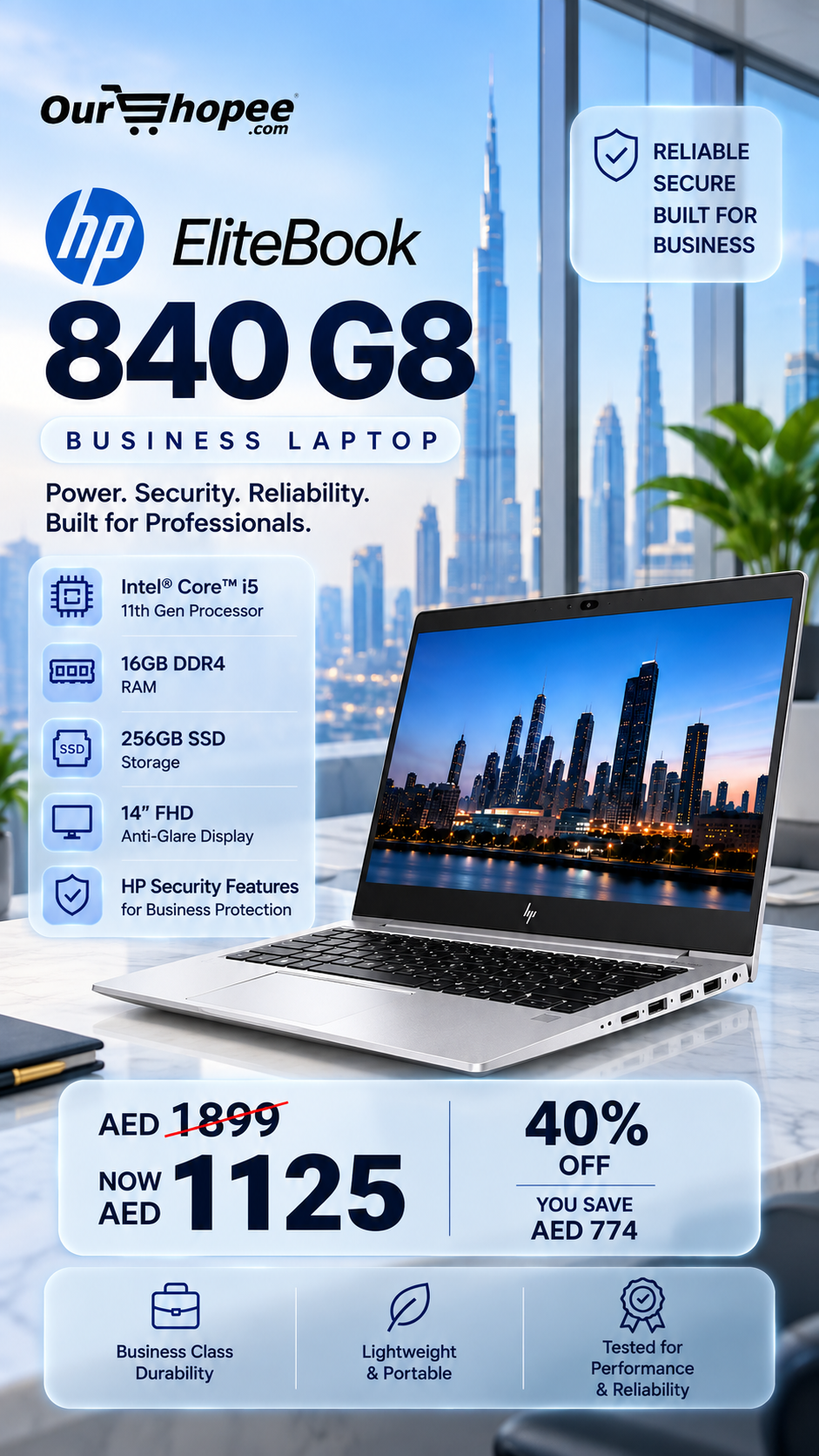 Ourshopee UAE Facebook ad: Built for your Busy Workday