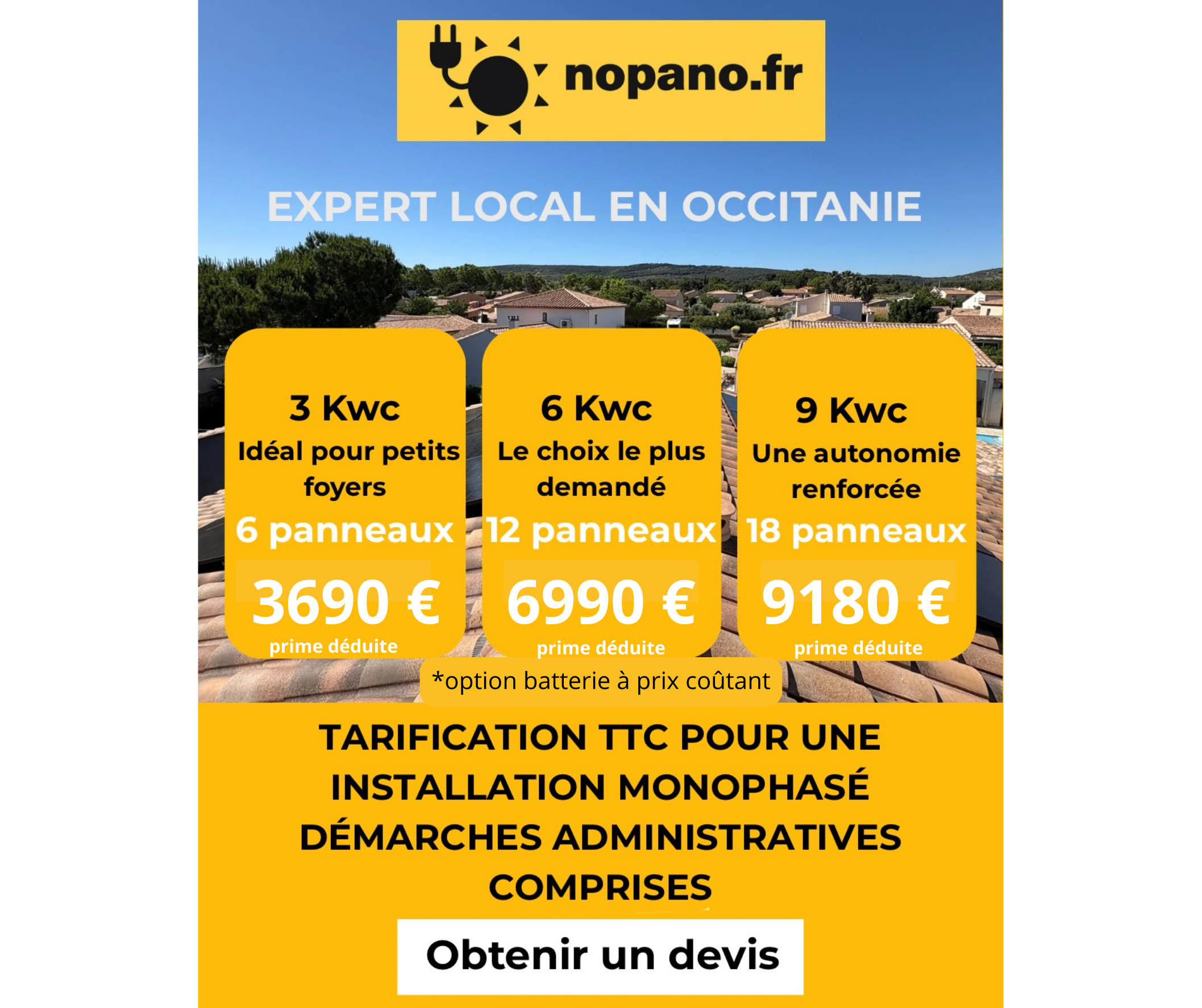 Nopano Facebook ad: Tarifs transparents