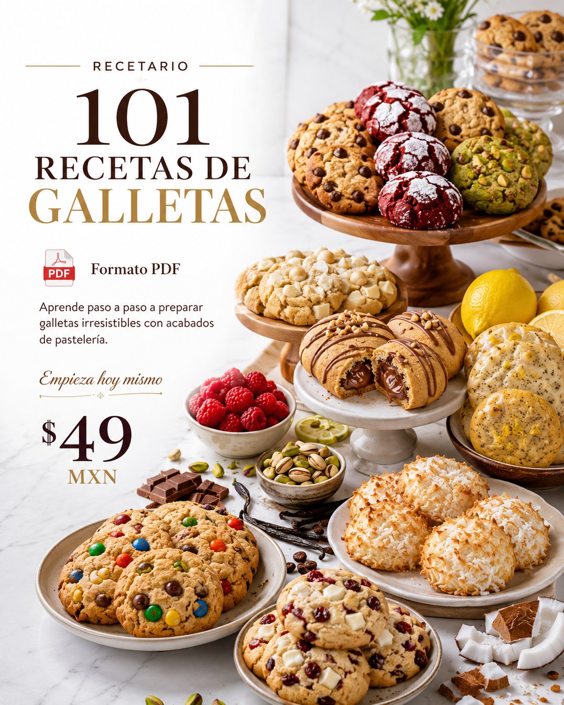 Repostería Creativa Facebook ad: ¡Recetario 101 RECETAS DE GALLETAS en formato PDF!