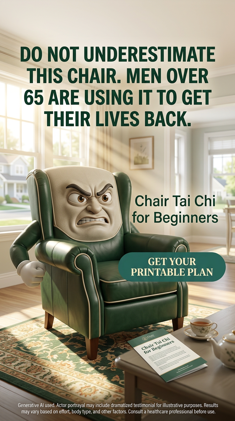 28 Days Chair Tai Chi Challenge Facebook ad: 7 min practice. Real-world strength.