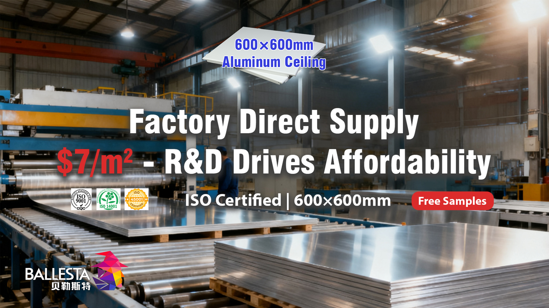 BallestaMetal Facebook ad: R&D Breakthrough! 600x600 Aluminum Ceiling Only $7/㎡ …