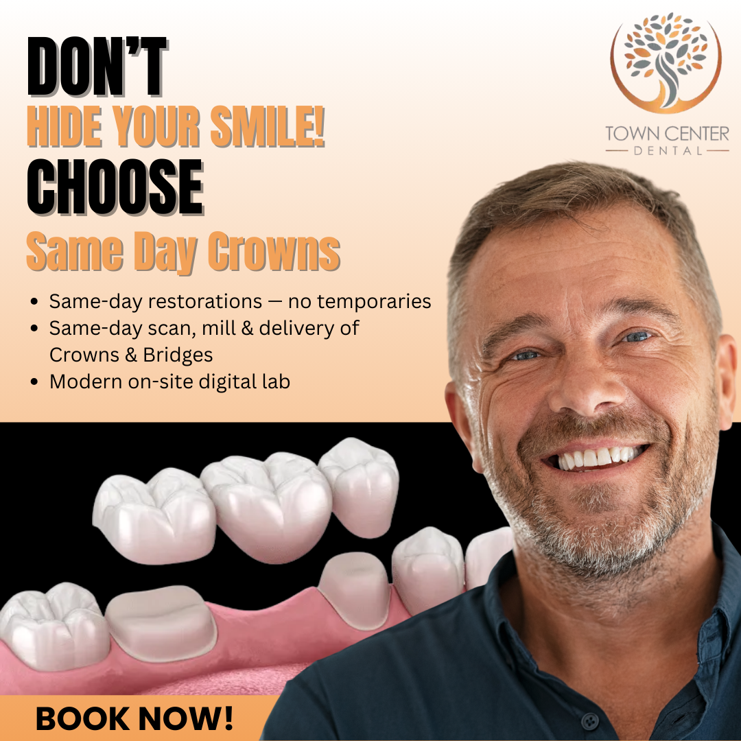 Town Center Family Dental - Linden Facebook ad: Same-Day Dental Crowns with CEREC