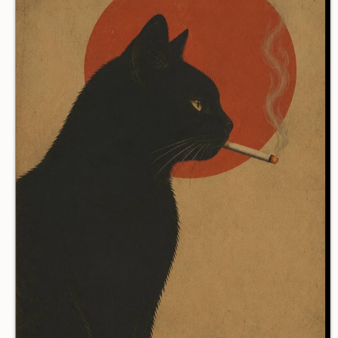 merchdesign27 Facebook ad: Black Cat with Cigarette Retro Art Print