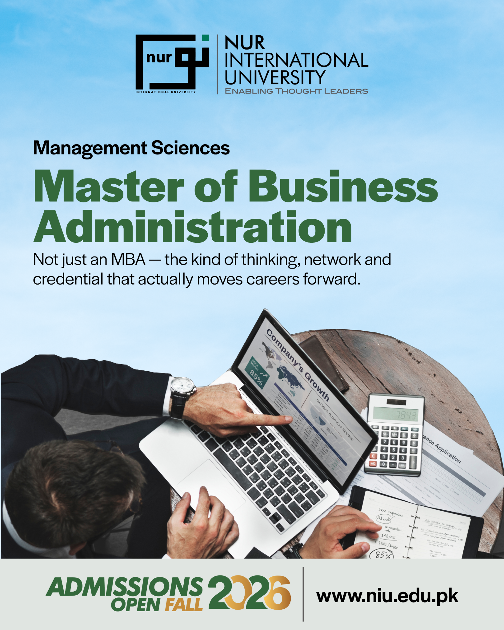 Nur International University, Lahore Facebook ad: Master of Business Administration (MBA) admissions are now…