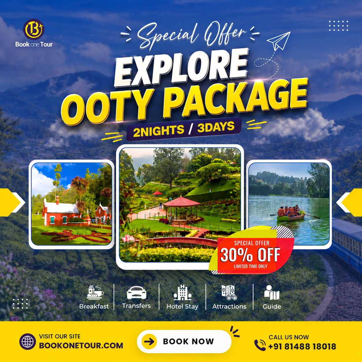 Ooty Bookonetour Facebook ad: Ooty Tour Package | 2N/3D | Up to 30% OFF