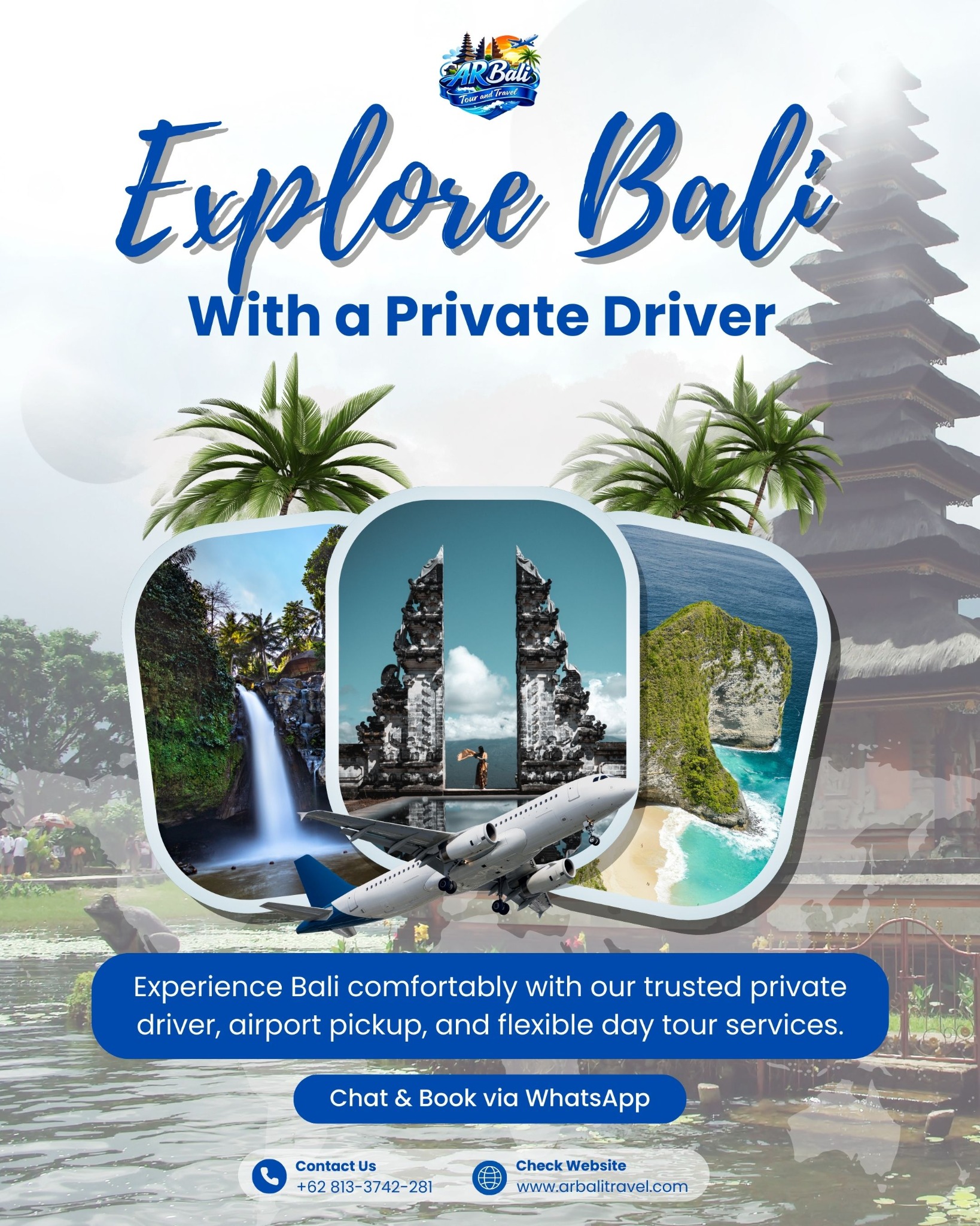 Arbalitour AndTravel Facebook ad: Private Bali Driver & Day Tours, Chat Now
