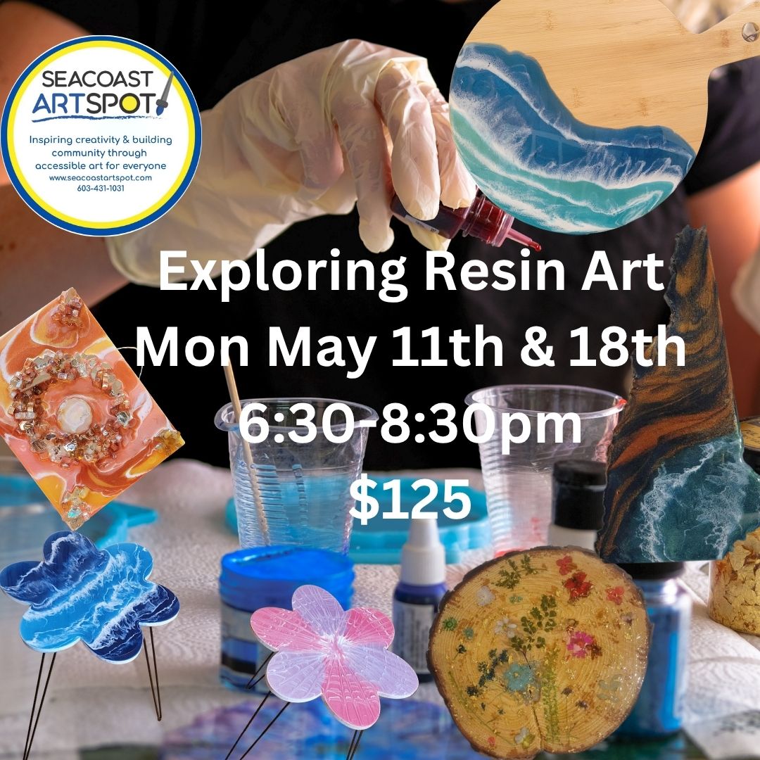 Seacoast ArtSpot Facebook ad: Exploring Resin Art Workshop! 2 weeks $125