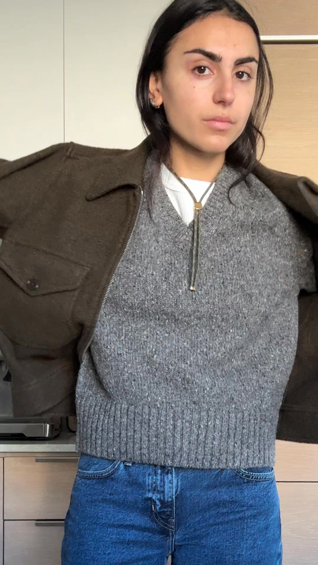 Buck Mason Women's Facebook ad: The Felted Wool Rider Jacket