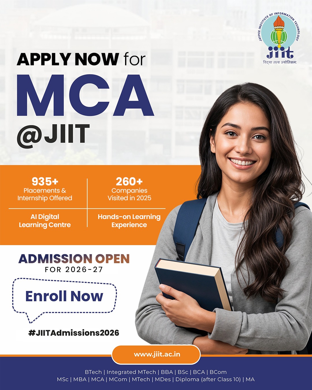 Jaypee Institute of Information Technology Facebook ad: Apply now for MCA at JIIT.