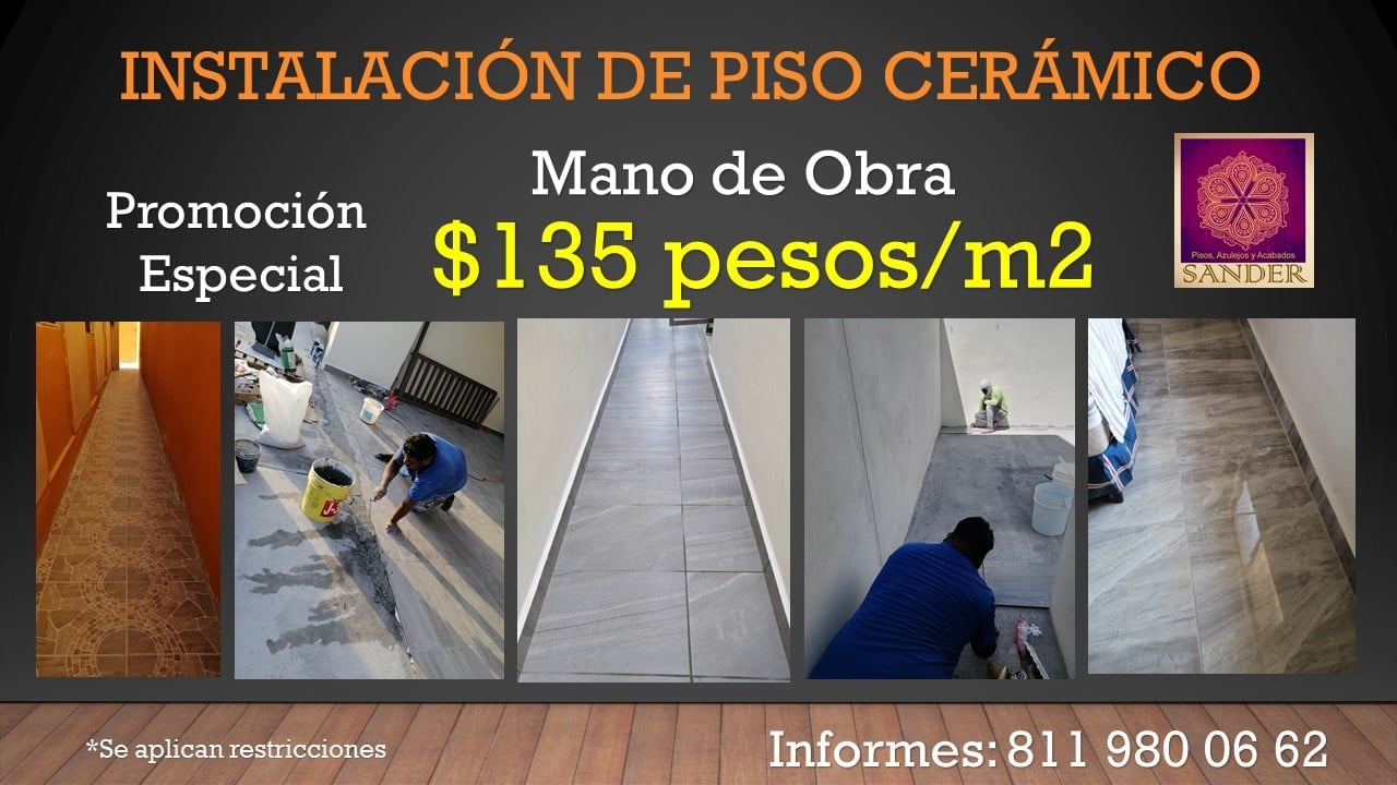 Instalación de Pisos, Azulejos y Acabados Sander Facebook ad: Gran Promoción en Instalación de Piso Cerámico a…