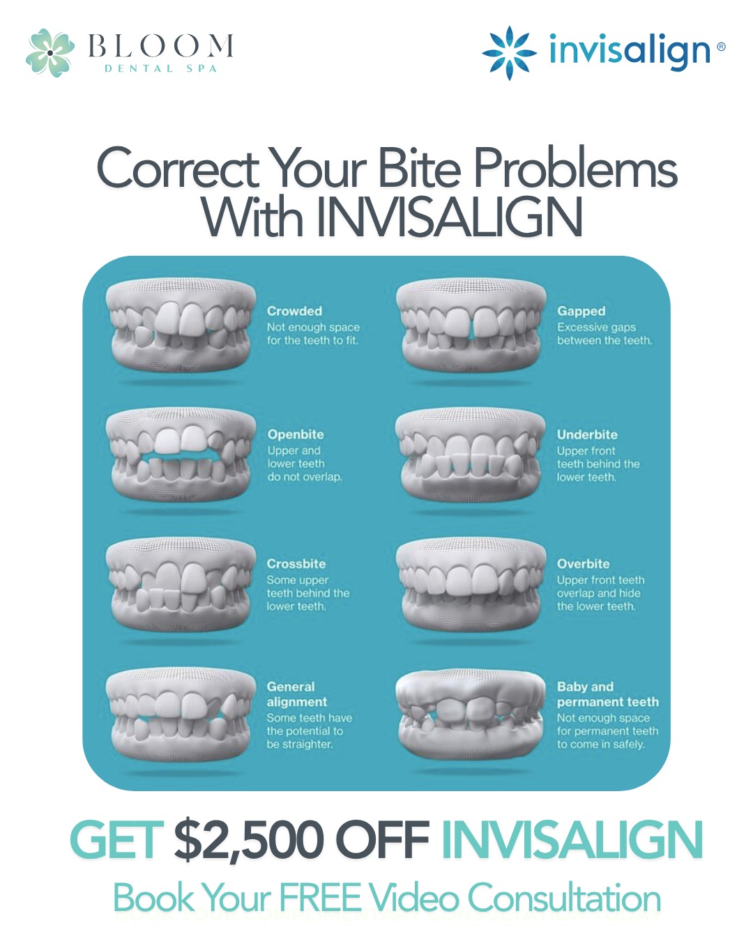 Bloom Dental Spa_CO Facebook ad: Bloom Dental Spa’s Invisalign Special, Save $2,500 Today