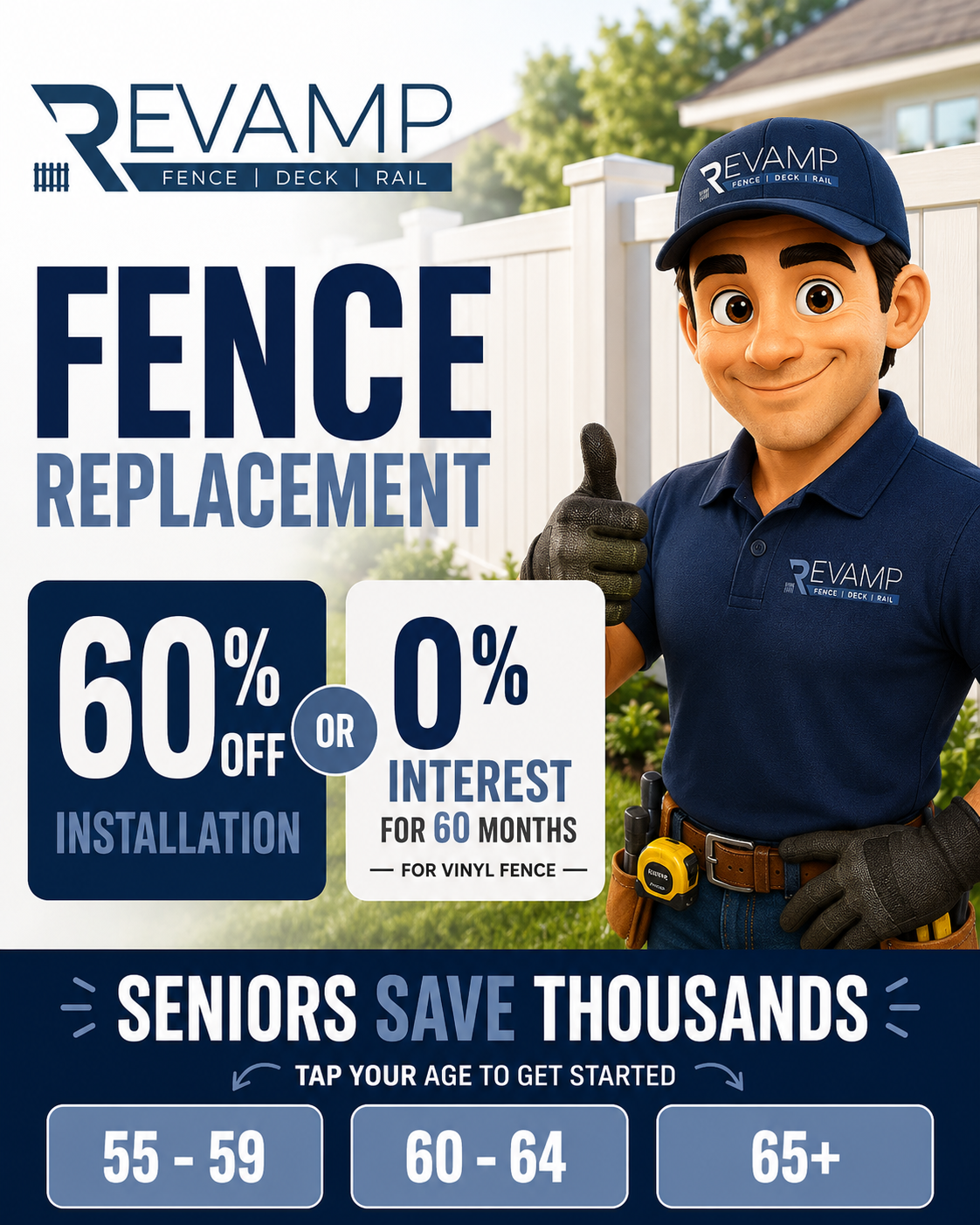 Revamp Fence & Deck Facebook ad: Seniors Save Thousands On New Fence