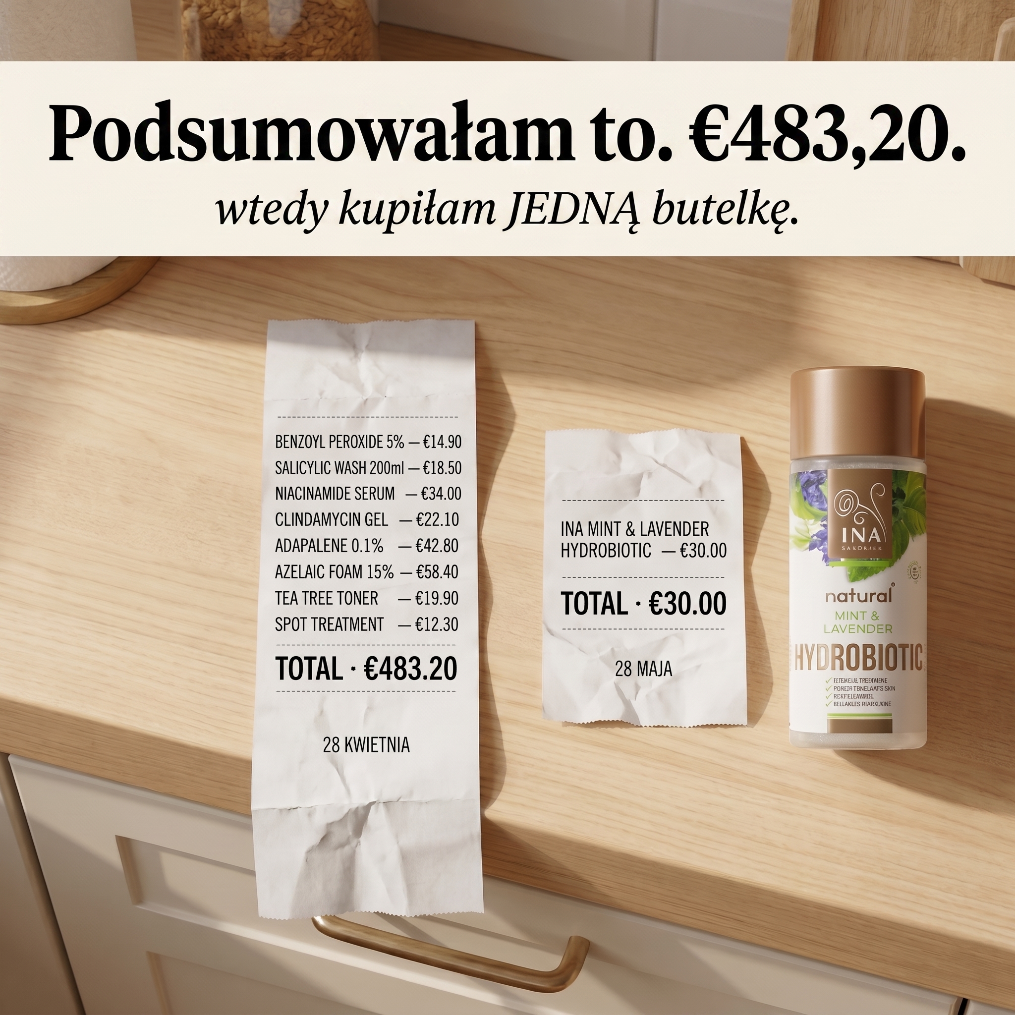 InaEssentials.pl - Kosmetyki Organiczne Facebook ad: Podliczyłam całą swoją półkę na trądzik