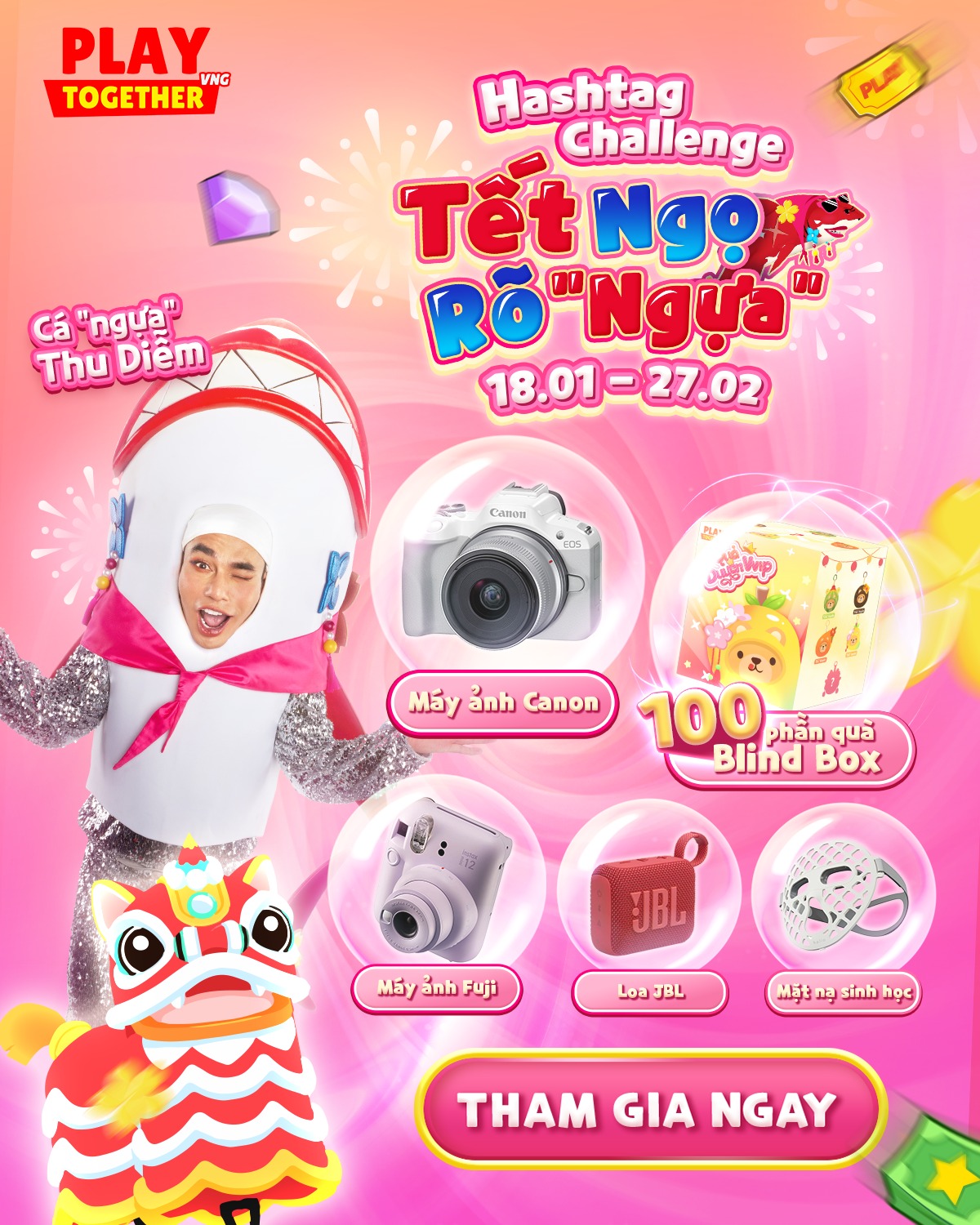 Play Together Facebook ad: ĐƯỜNG ĐUA HASHTAG CHALLENGE TẾT NGỌ RÕ NGỰA…