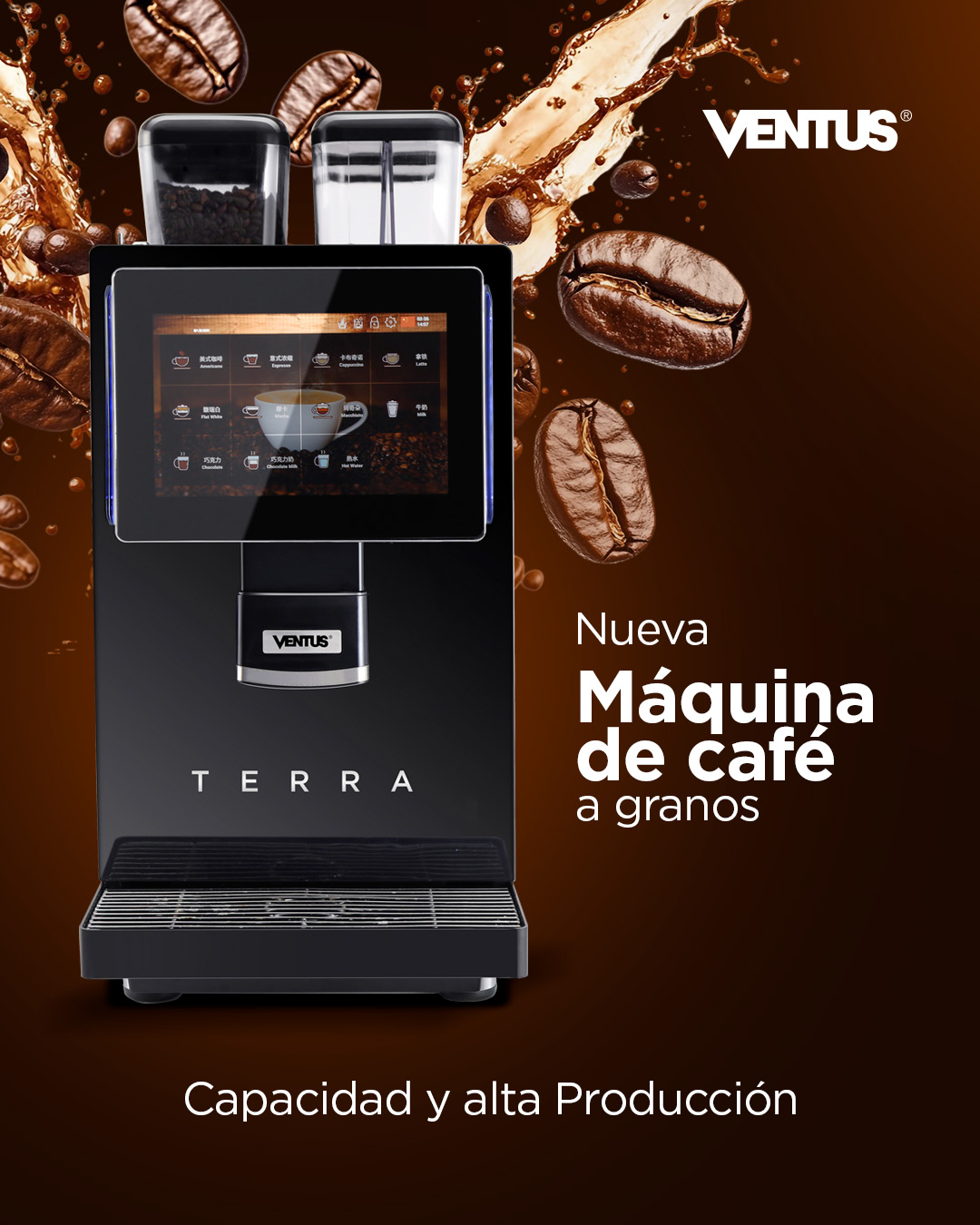 Ventus Corp Facebook ad: Más café, menos espera.