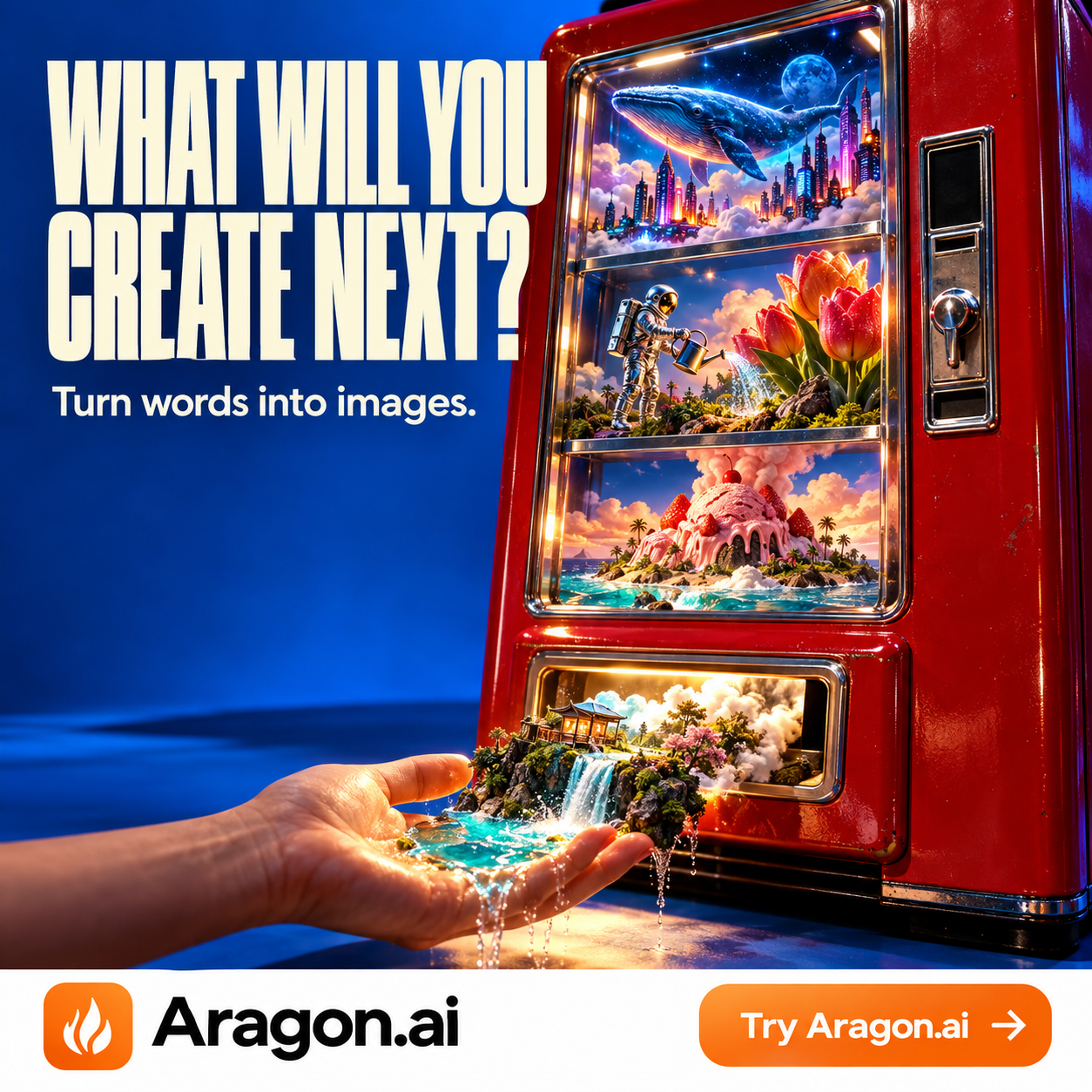 Aragon.ai Facebook ad: You imagine it. AI creates it.