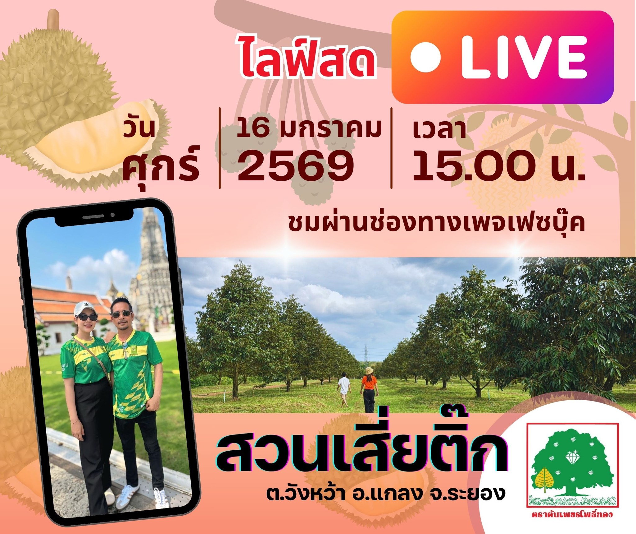 เพจหลัก-ปุ๋ยต้นเพชรโพธิ์ทอง อินทรีย์เคมี ผสมซัลเฟต Facebook ad: เรามีนัดกันนะคะ Live สด ณ กลางสวน