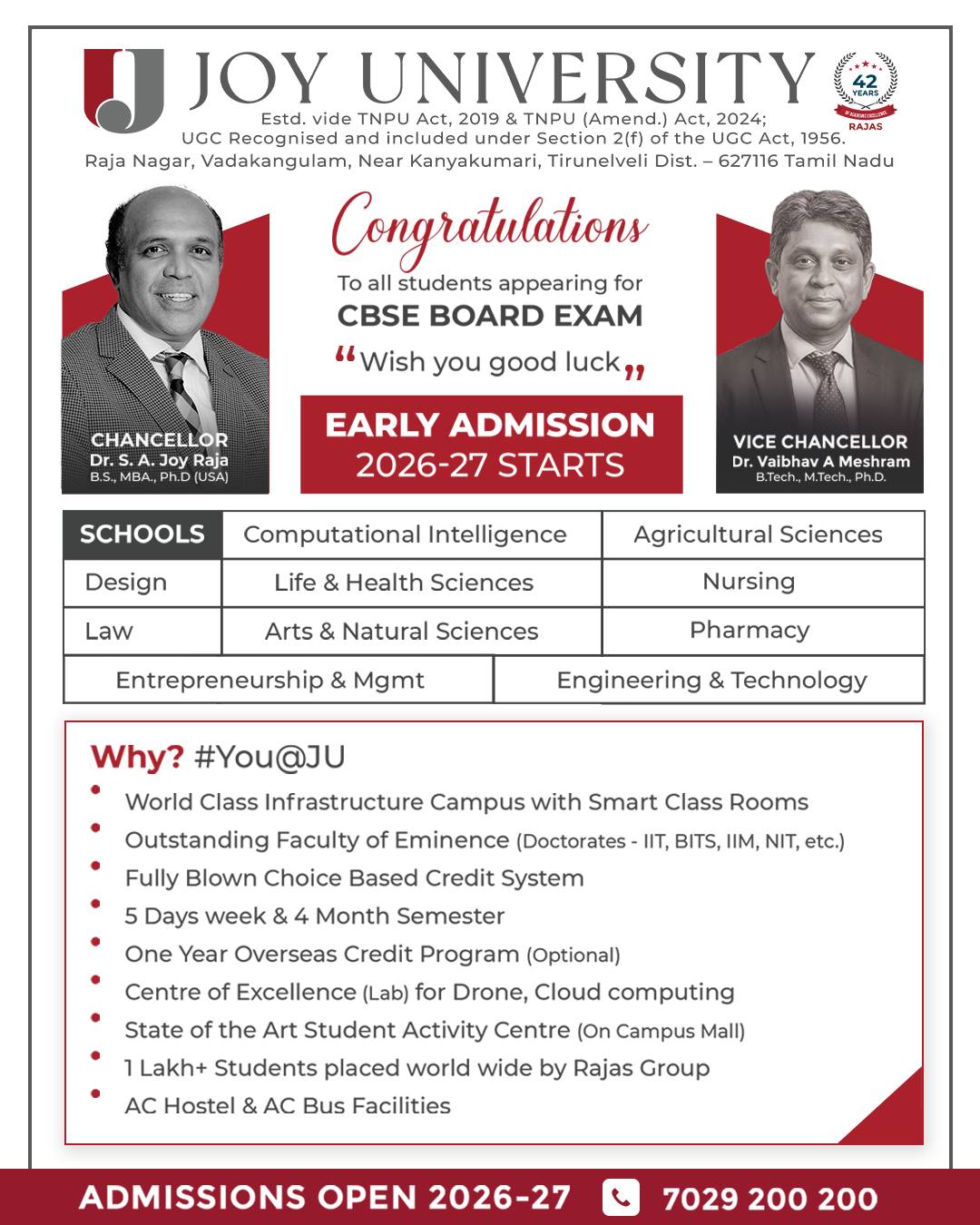 JOY University Facebook ad: Best Wishes for Your CBSE Board Exams!