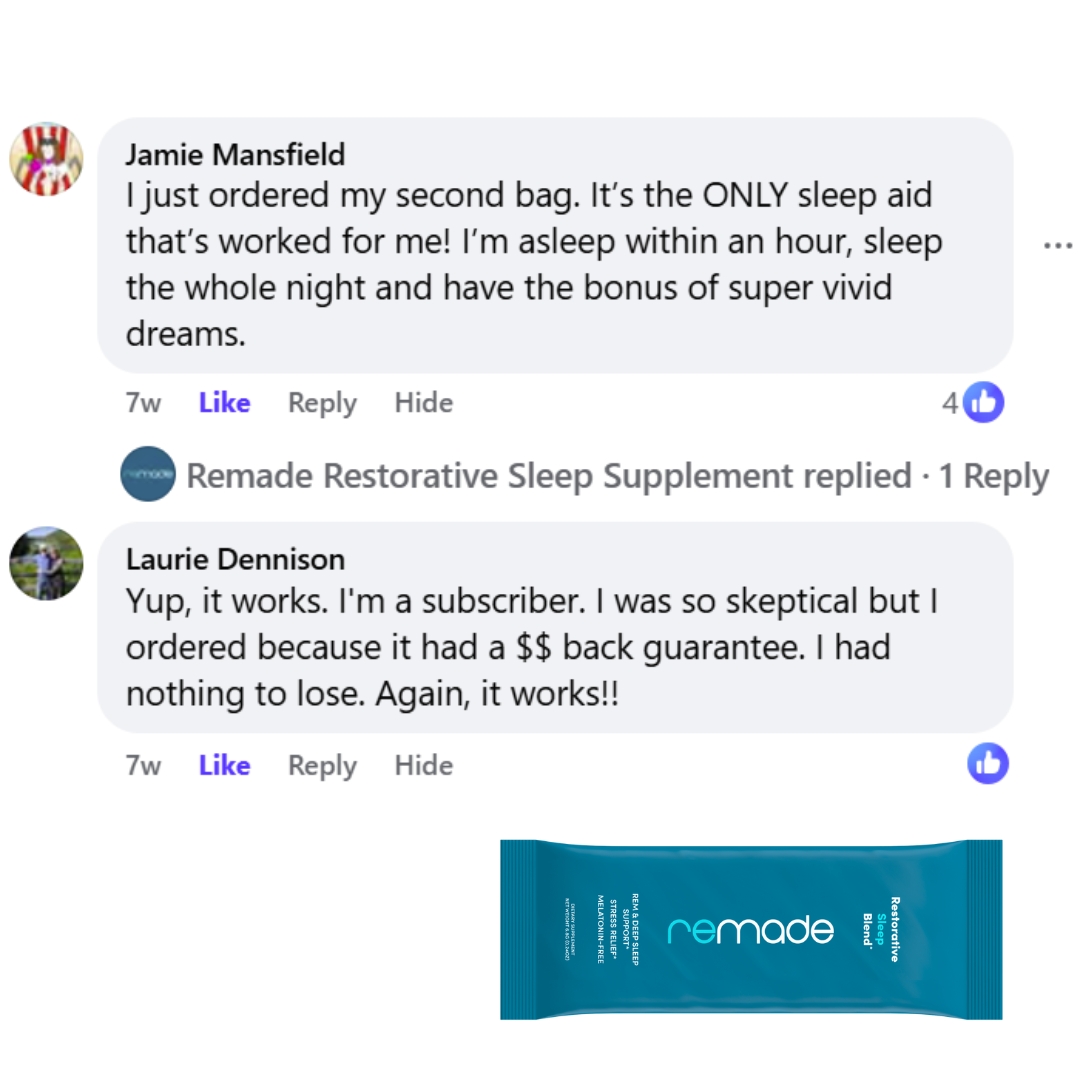 Remade Restorative Sleep Supplement Facebook ad