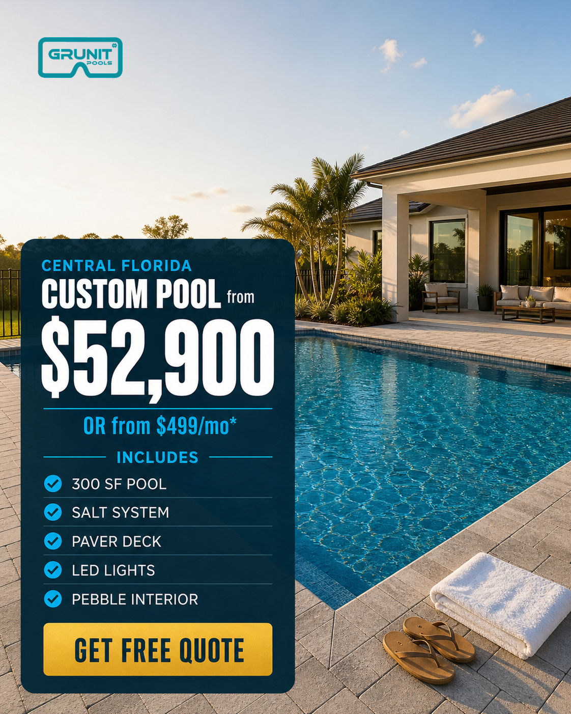 Grunit Pools Facebook ad from Aug 14, 2026
