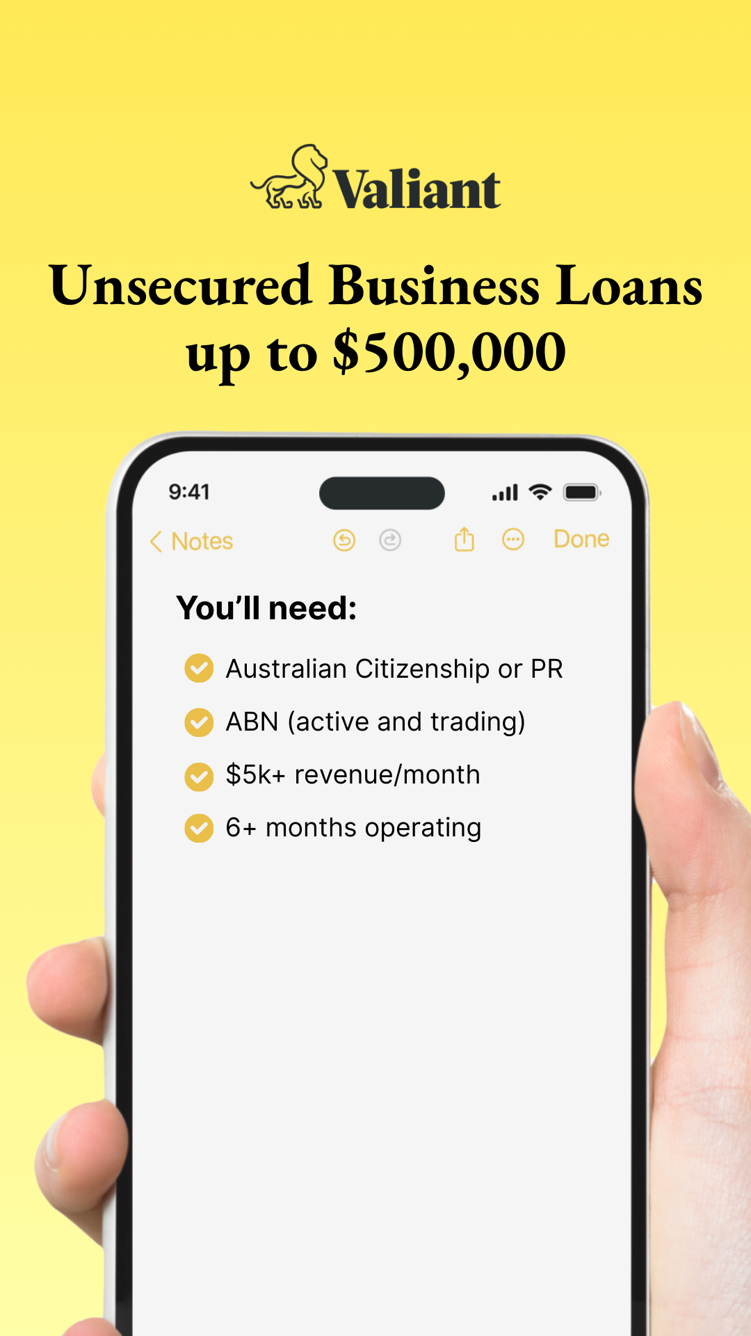 Valiant Business Loans Facebook ad