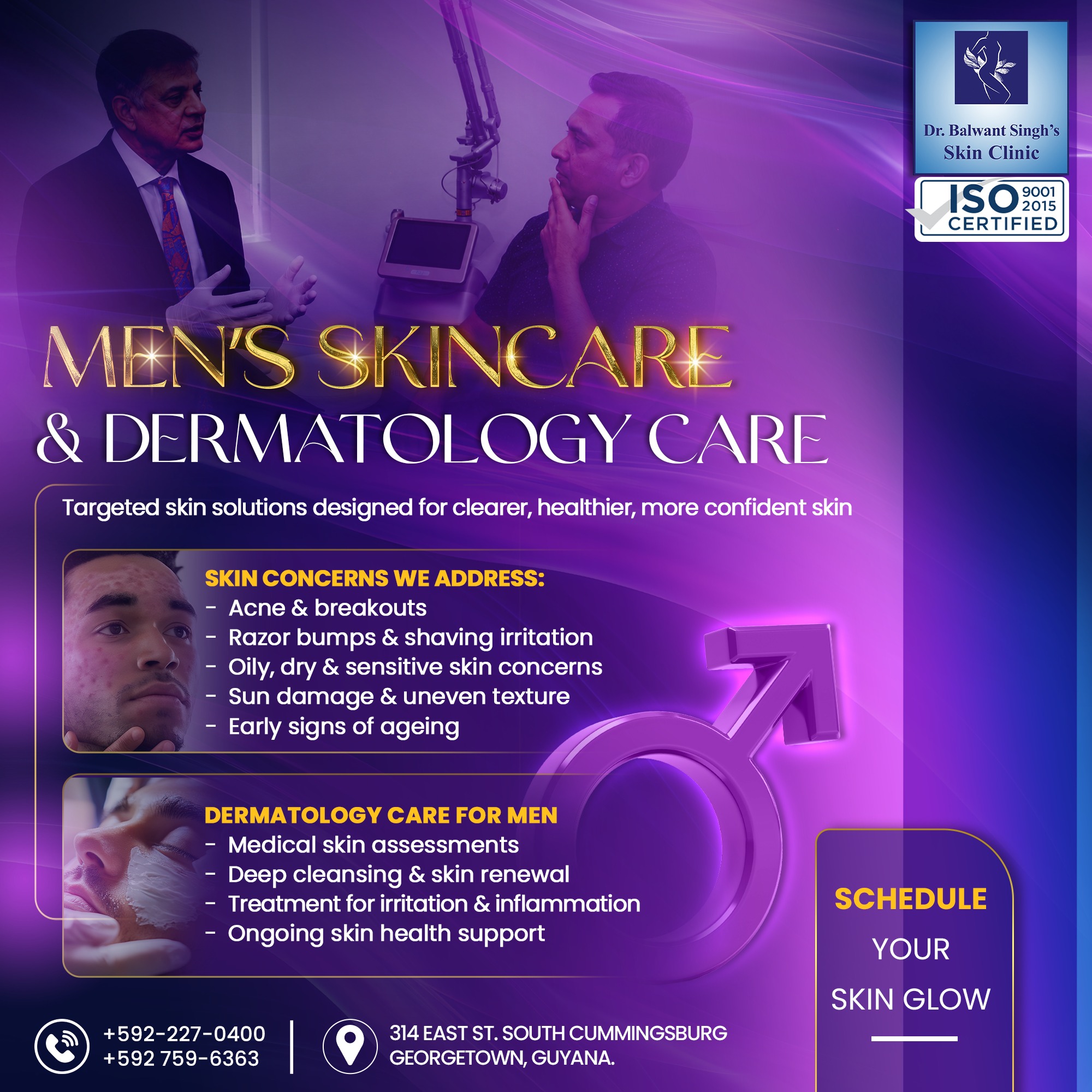 Dr. Balwant Singh's Skin Clinic Facebook ad: REAL MEN TAKE CARE OF THEIR SKIN TOO.