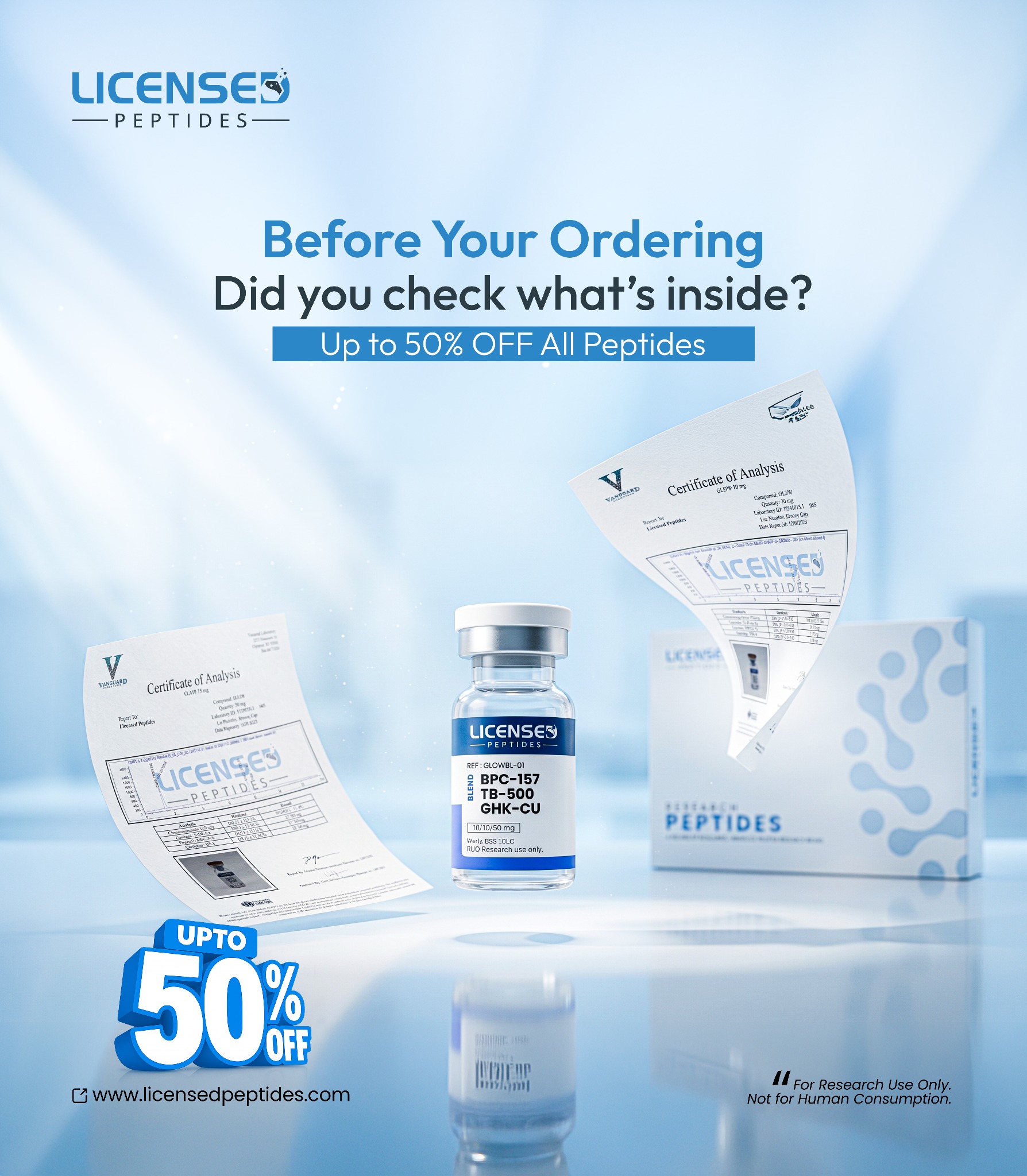 LicensedPeptides.com Facebook ad