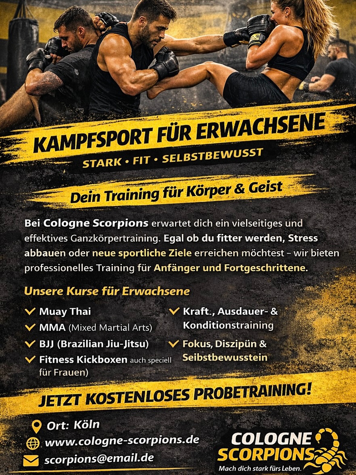 Cologne Scorpions Facebook ad: Cologne Scorpions | KICKBOXEN | Steinrutschweg 21, 51107…