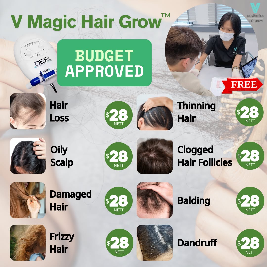 V Aesthetics Hair Grow Facebook ad: V Magic Hair Grow @ $28 Nett (Usual: $450)