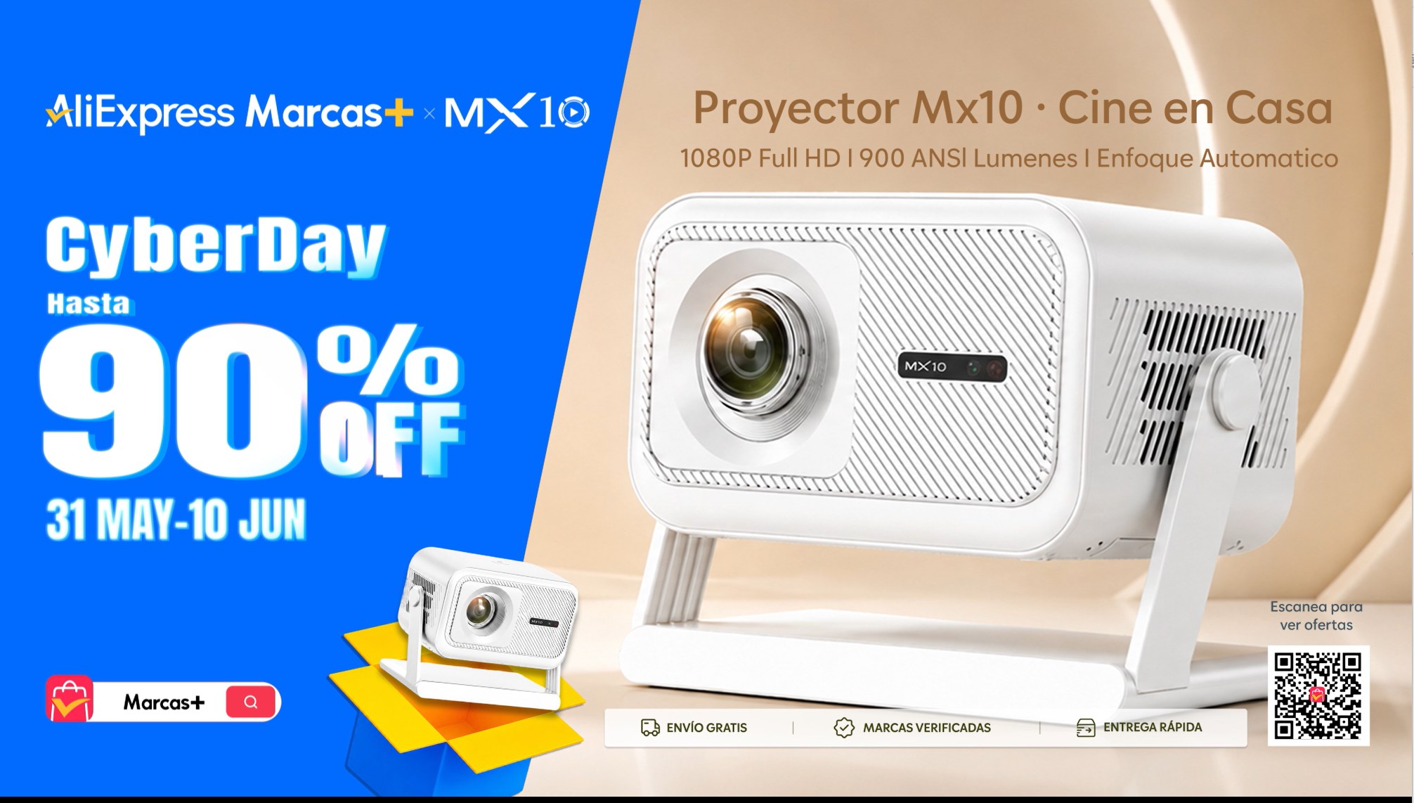 MX10 TV BOX Facebook ad: MX10-100 projector