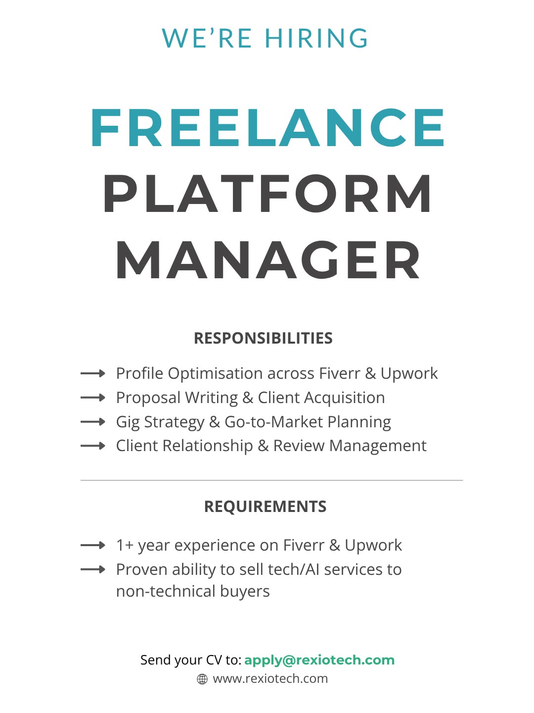 Rexio Tech Facebook ad: Freelance Platform Manage