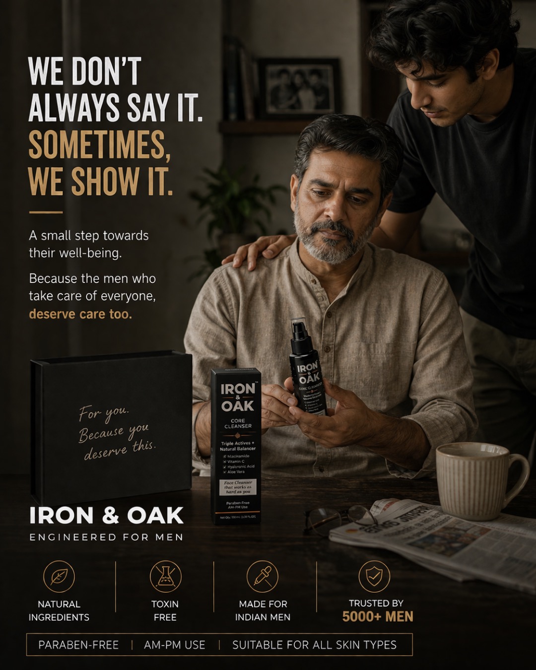 Iron & Oak Facebook ad: Core Cleanser with Triple Actives for Skin Balance - Iron…