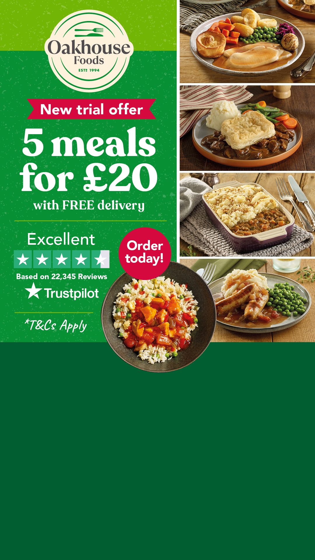 Oakhouse Foods Facebook ad: 5 delicious frozen ready meals for £20, all…
